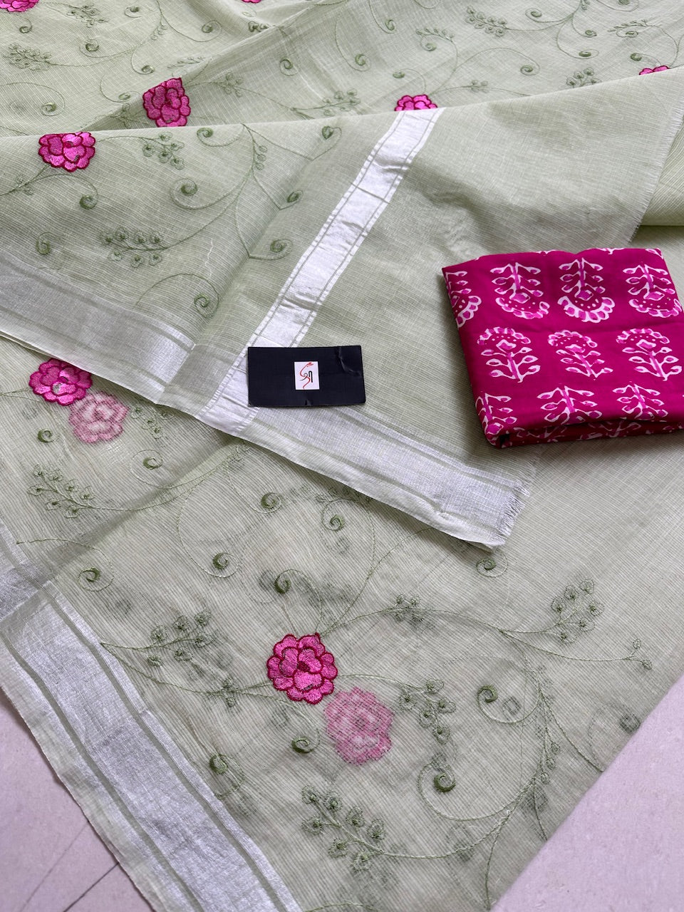 Embroidered Kota Cotton Doria Saree