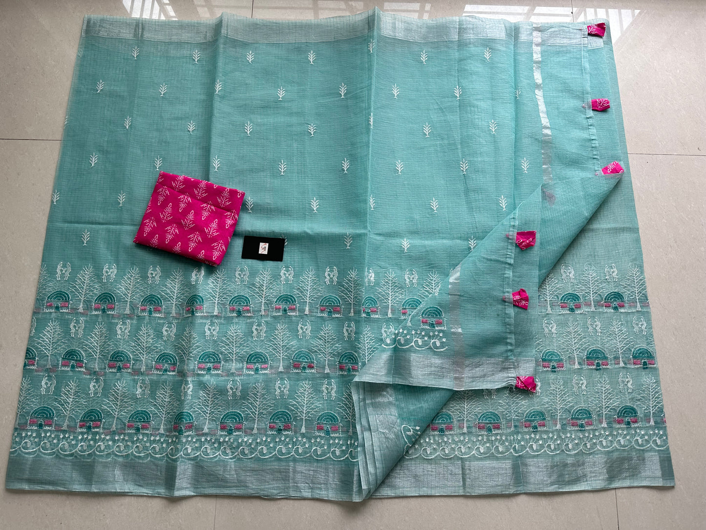 Embroidered Kota Cotton Doria Saree