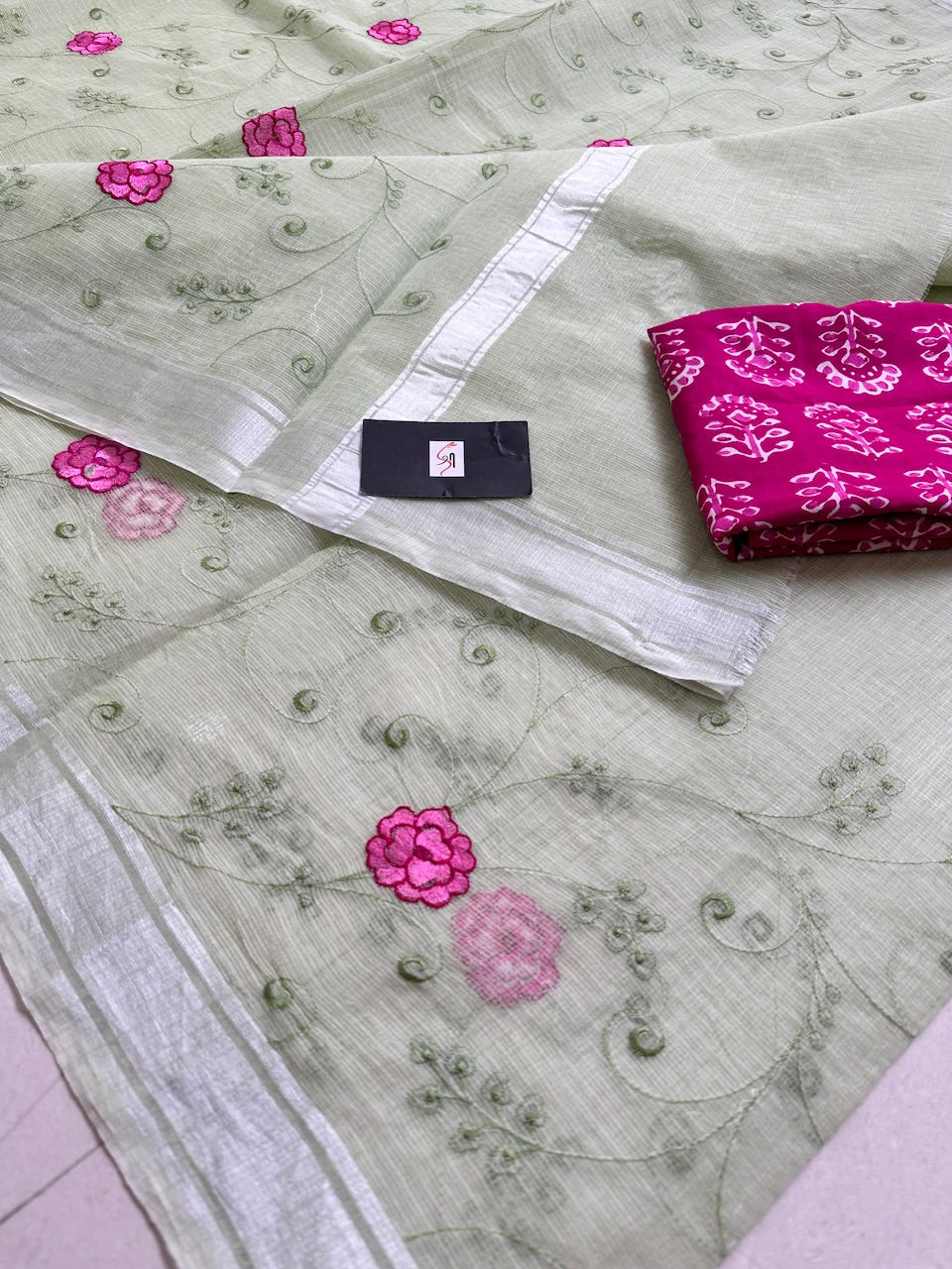 Embroidered Kota Cotton Doria Saree