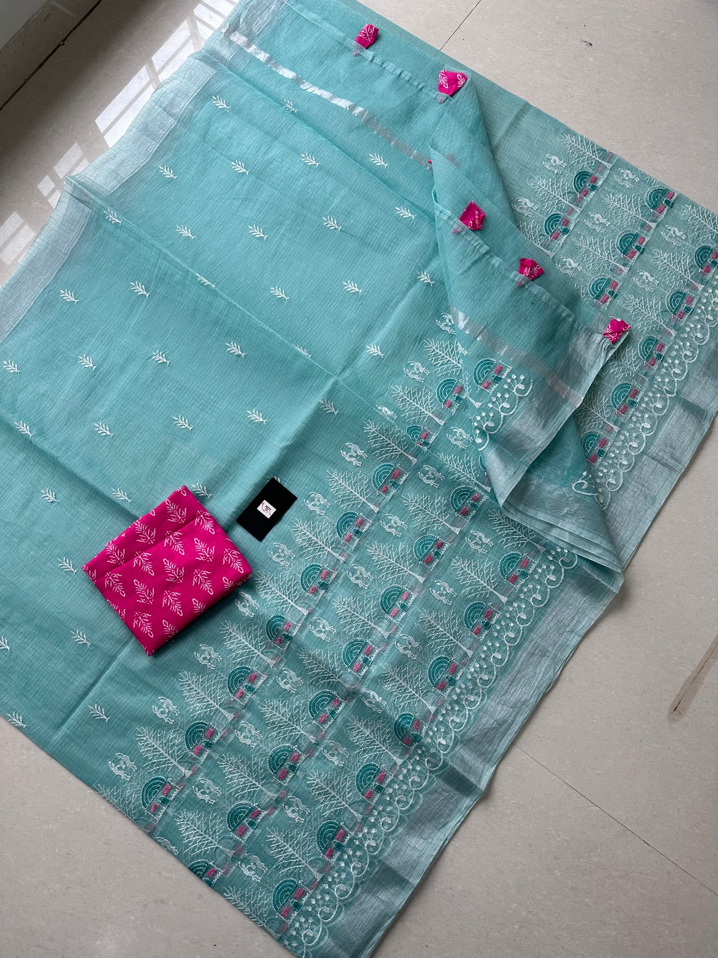 Embroidered Kota Cotton Doria Saree