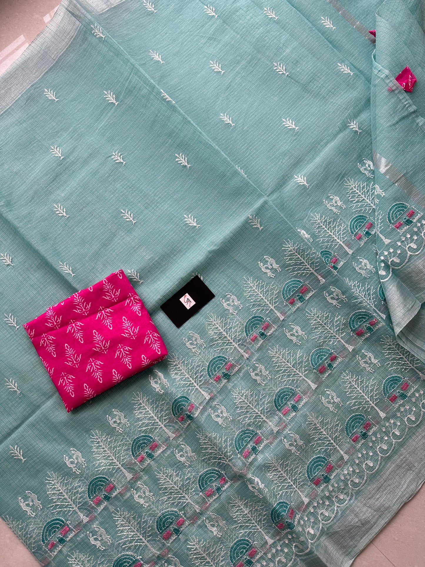 Embroidered Kota Cotton Doria Saree