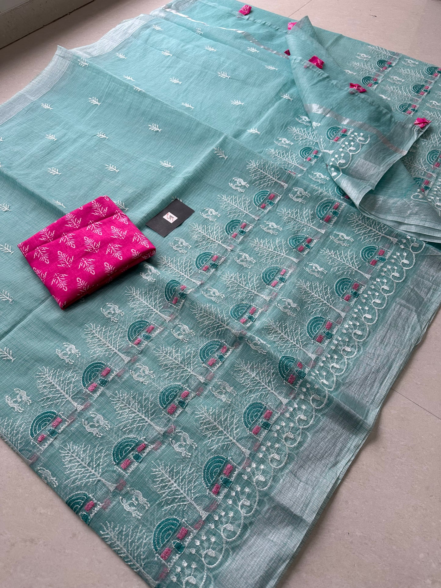 Embroidered Kota Cotton Doria Saree