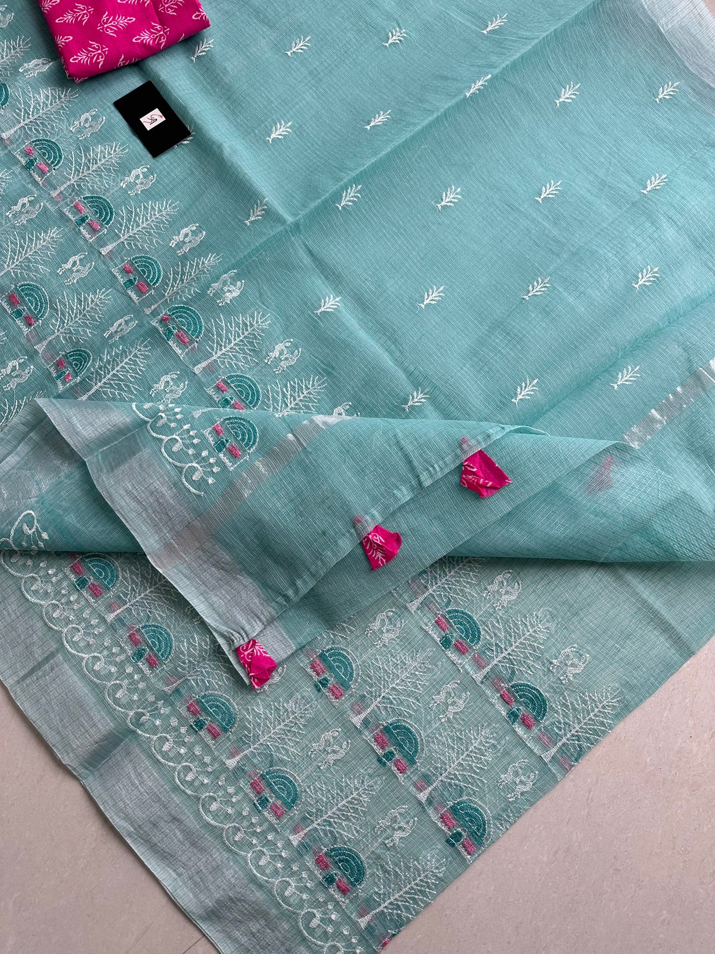 Embroidered Kota Cotton Doria Saree