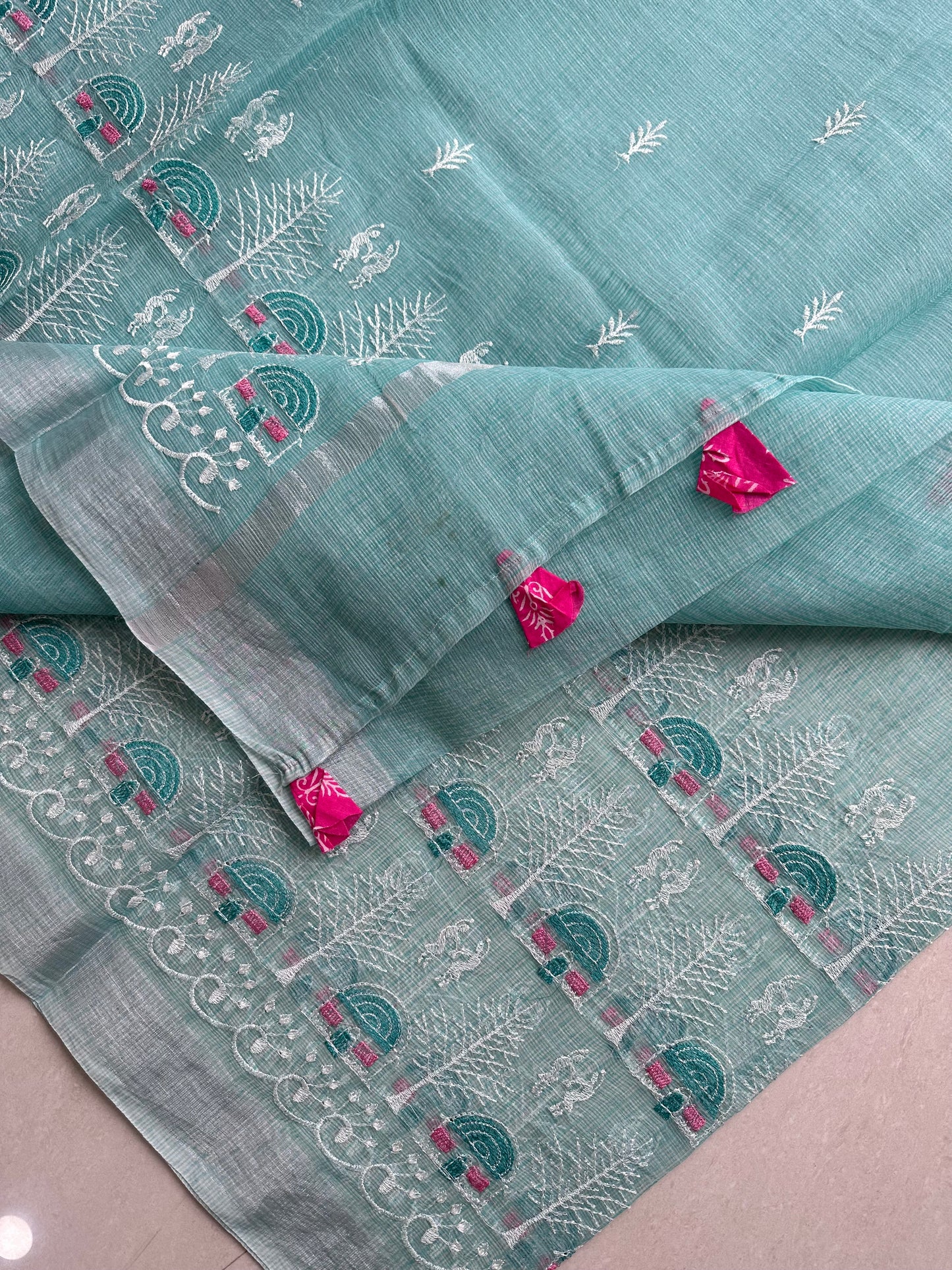 Embroidered Kota Cotton Doria Saree