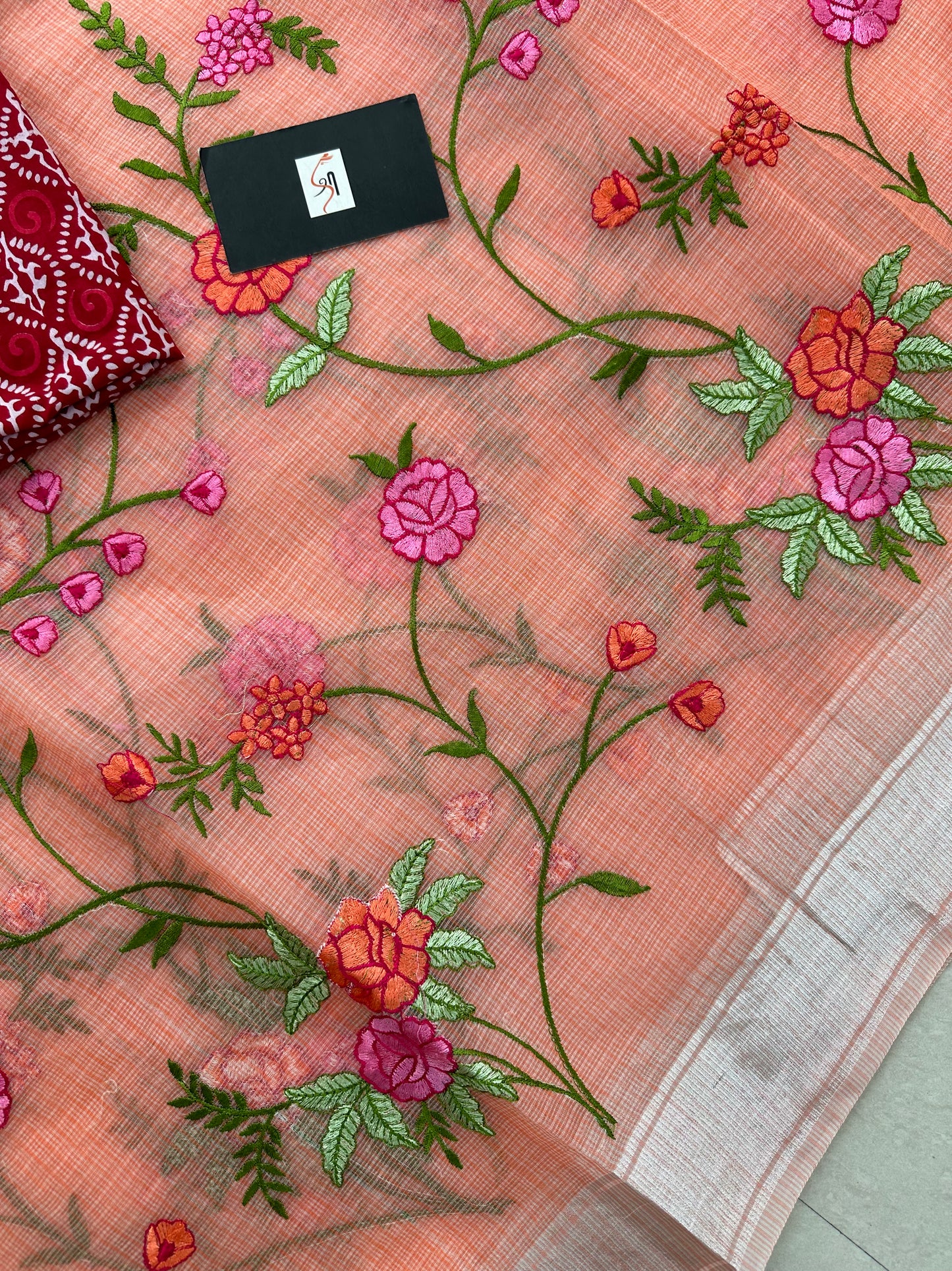 Embroidered Kota Cotton Doria Saree