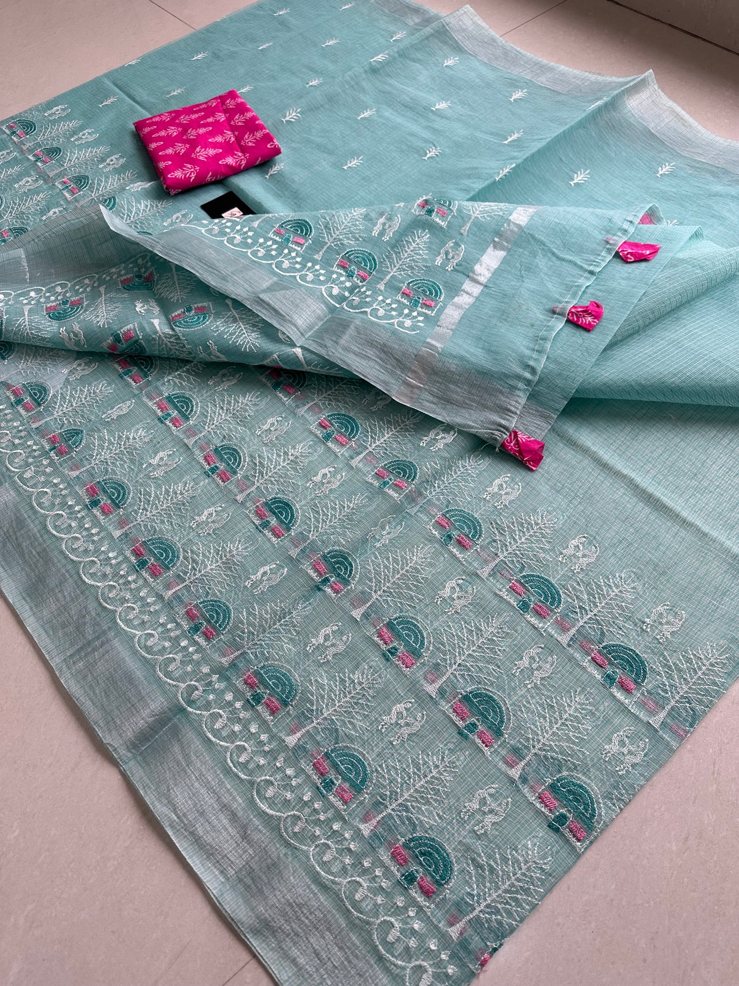 Embroidered Kota Cotton Doria Saree