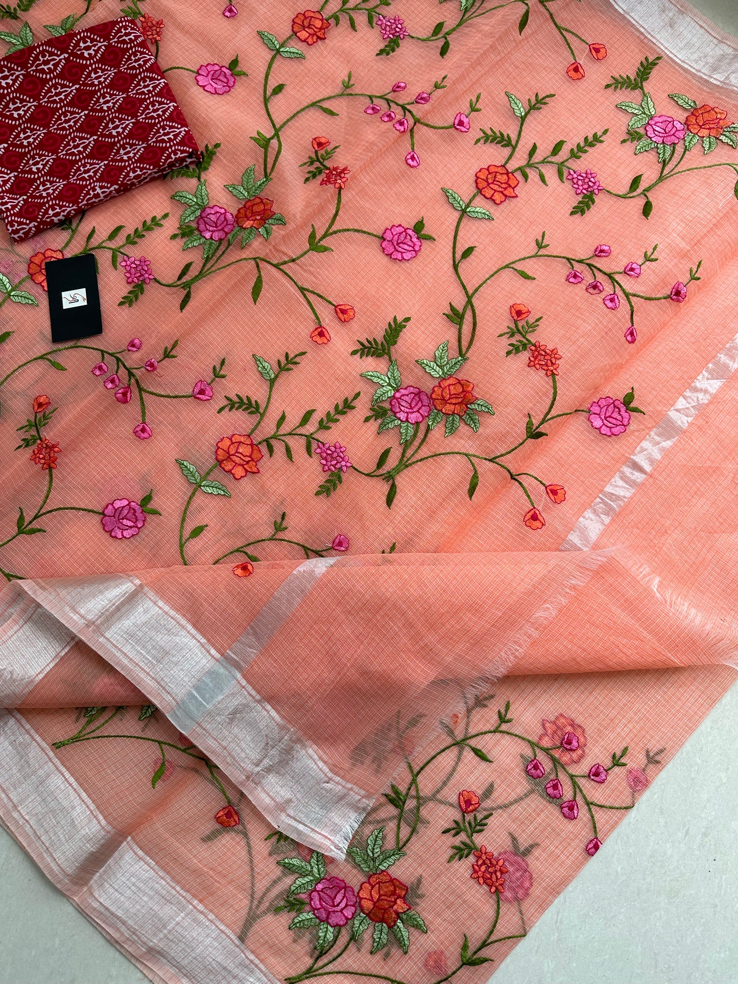 Embroidered Kota Cotton Doria Saree