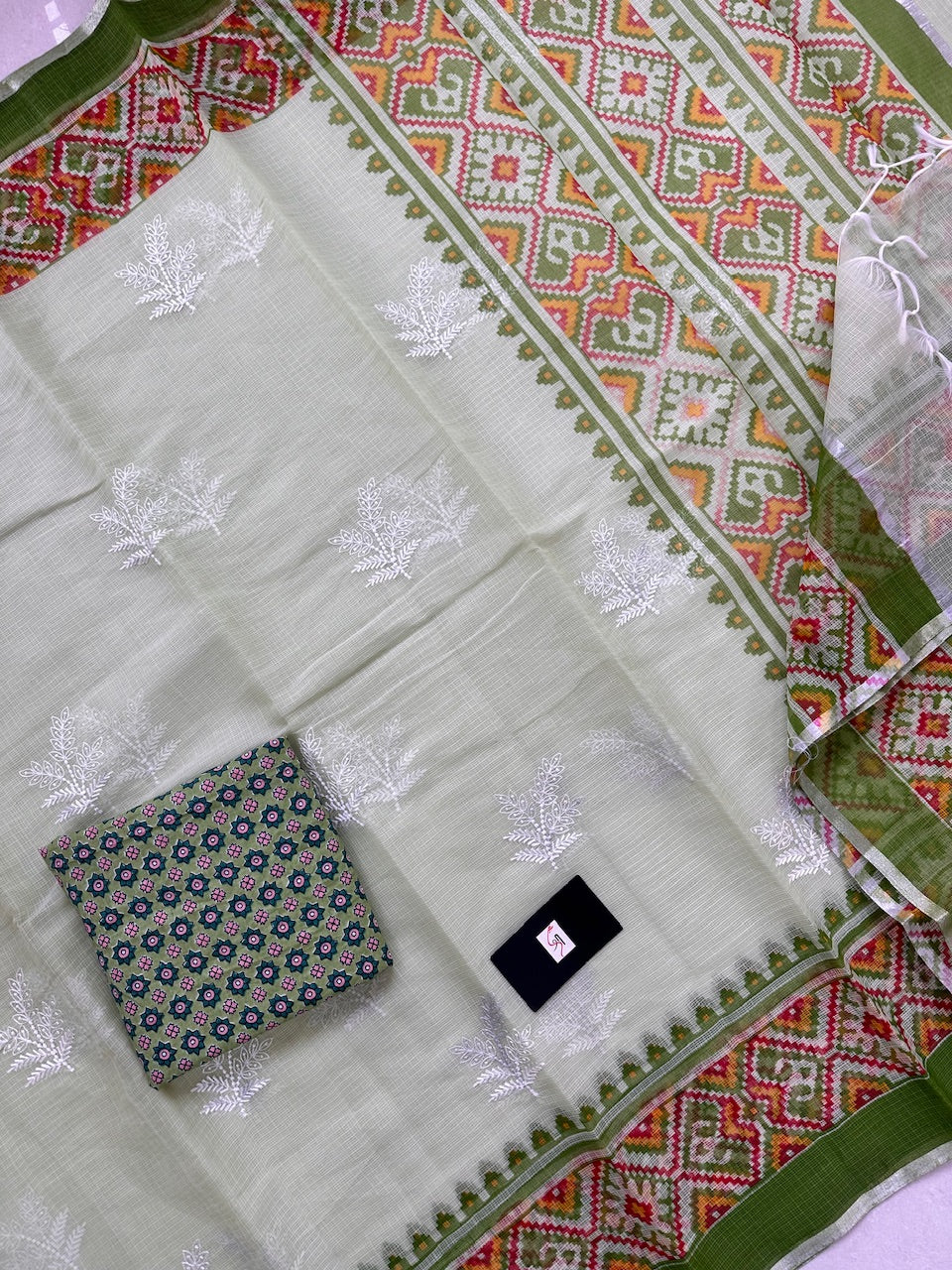 Embroidered HandBlock Printed Kota Cotton Doria Saree