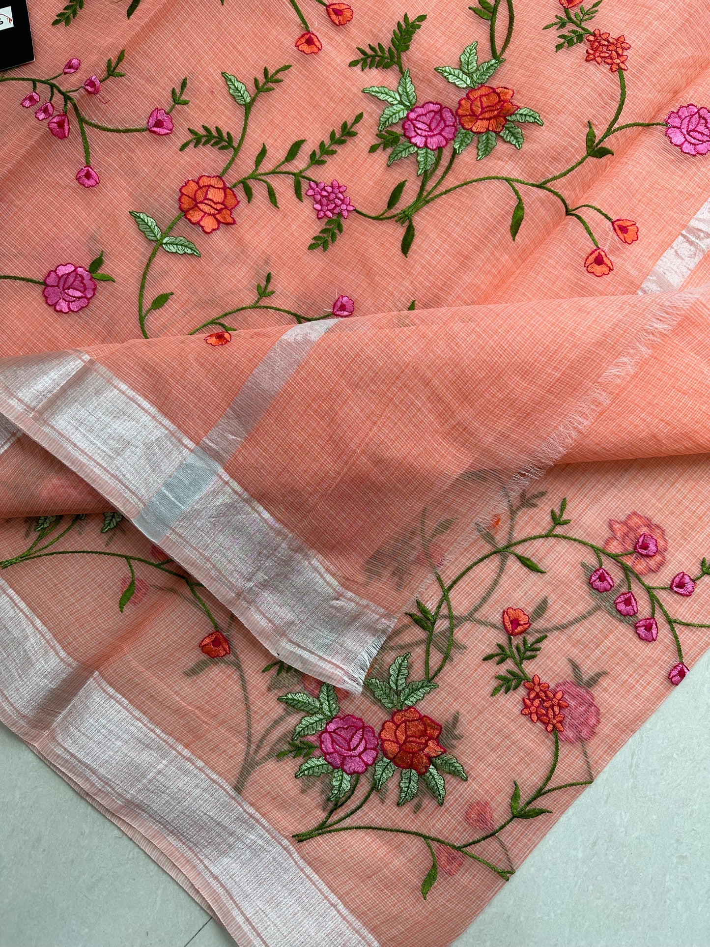 Embroidered Kota Cotton Doria Saree