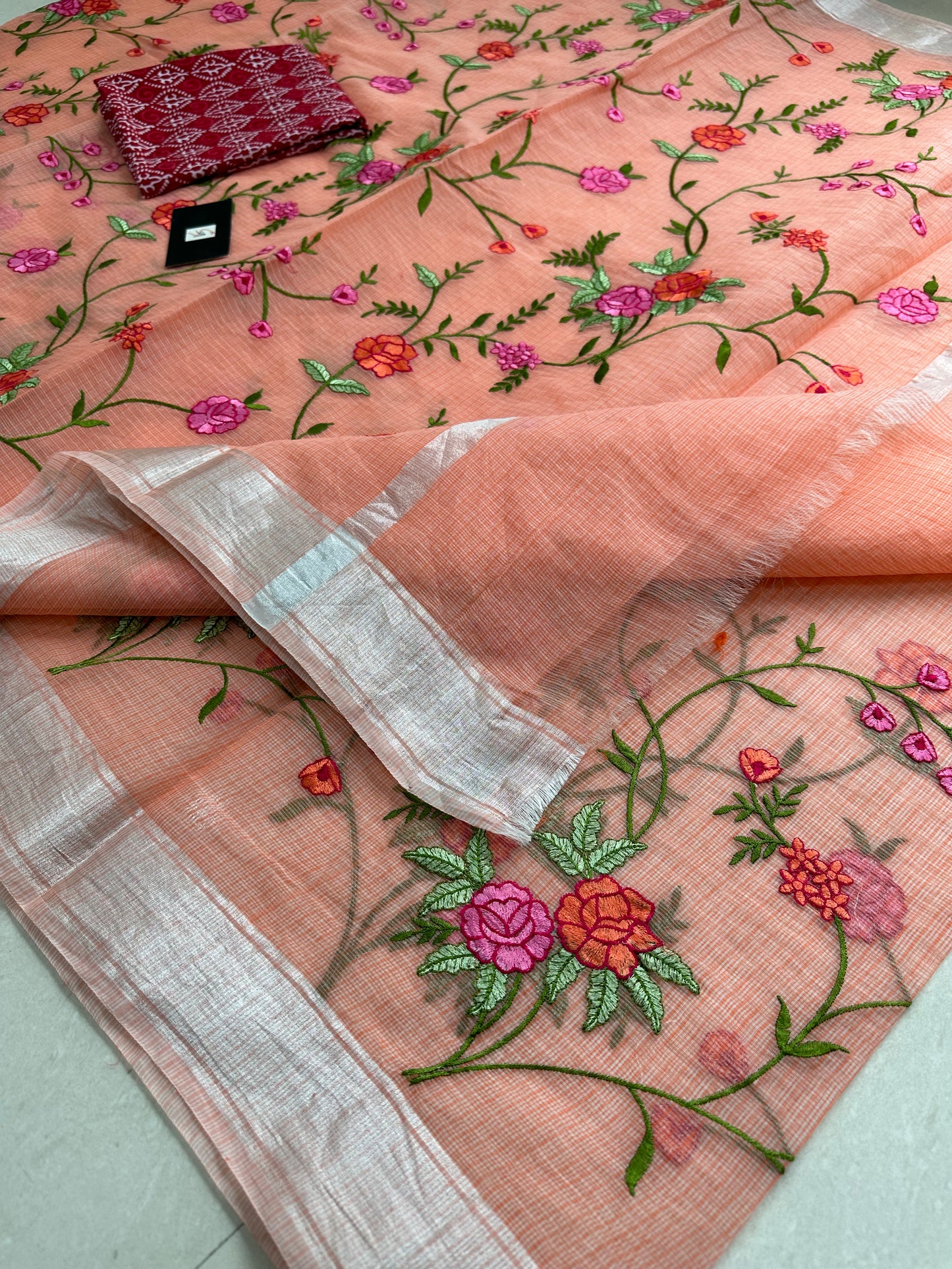 Embroidered Kota Cotton Doria Saree