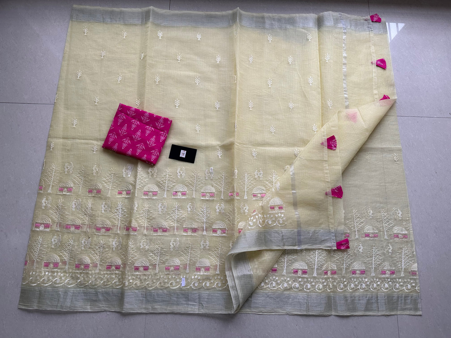 Embroidered Kota Cotton Doria Saree