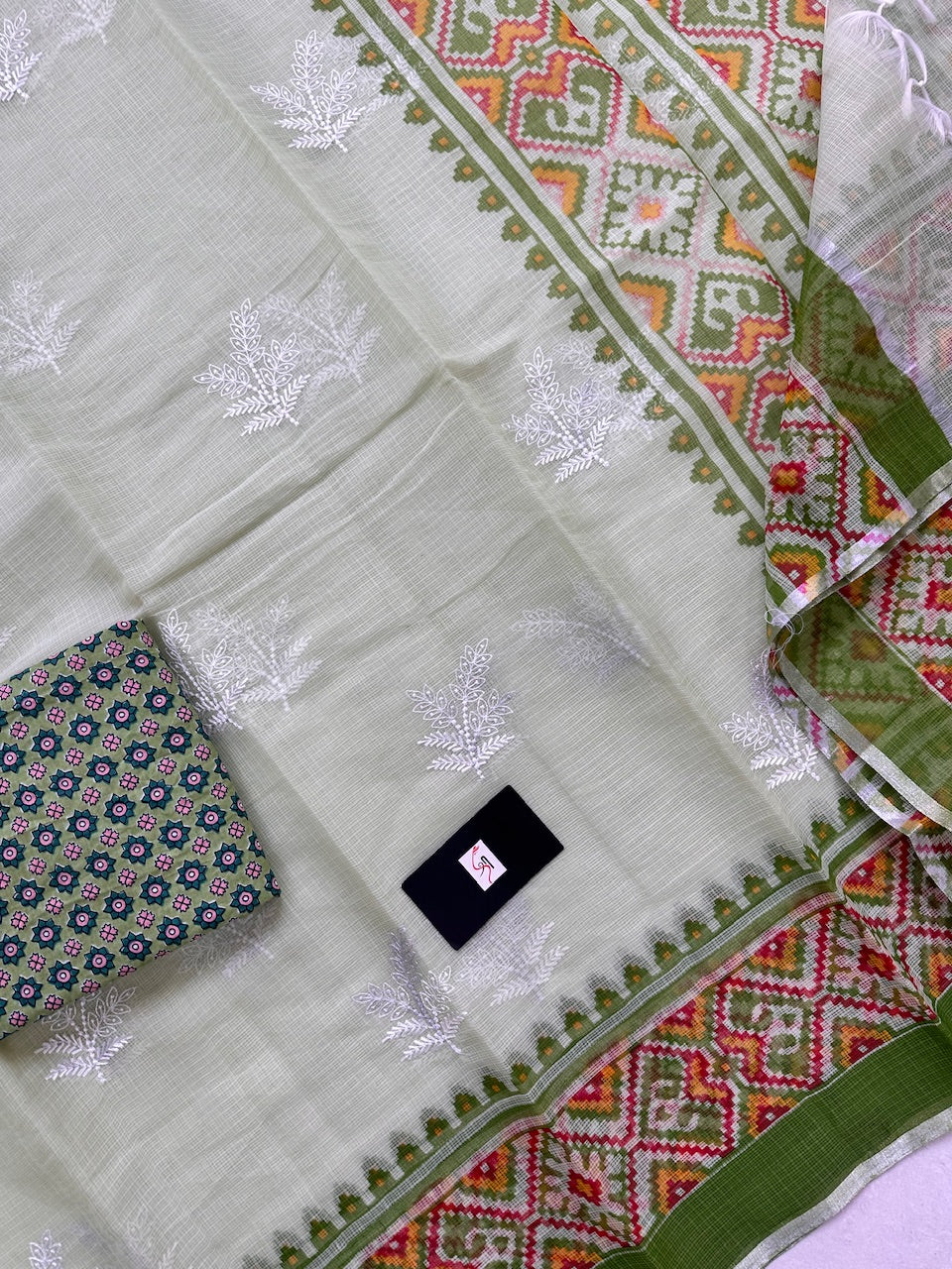 Embroidered HandBlock Printed Kota Cotton Doria Saree