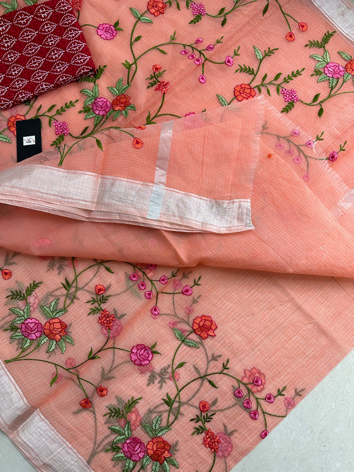 Embroidered Kota Cotton Doria Saree