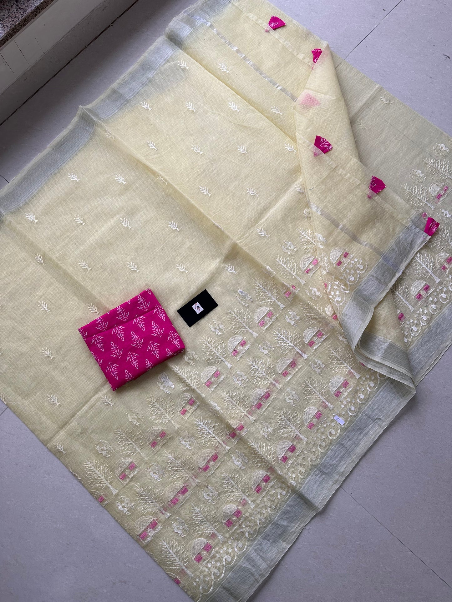 Embroidered Kota Cotton Doria Saree