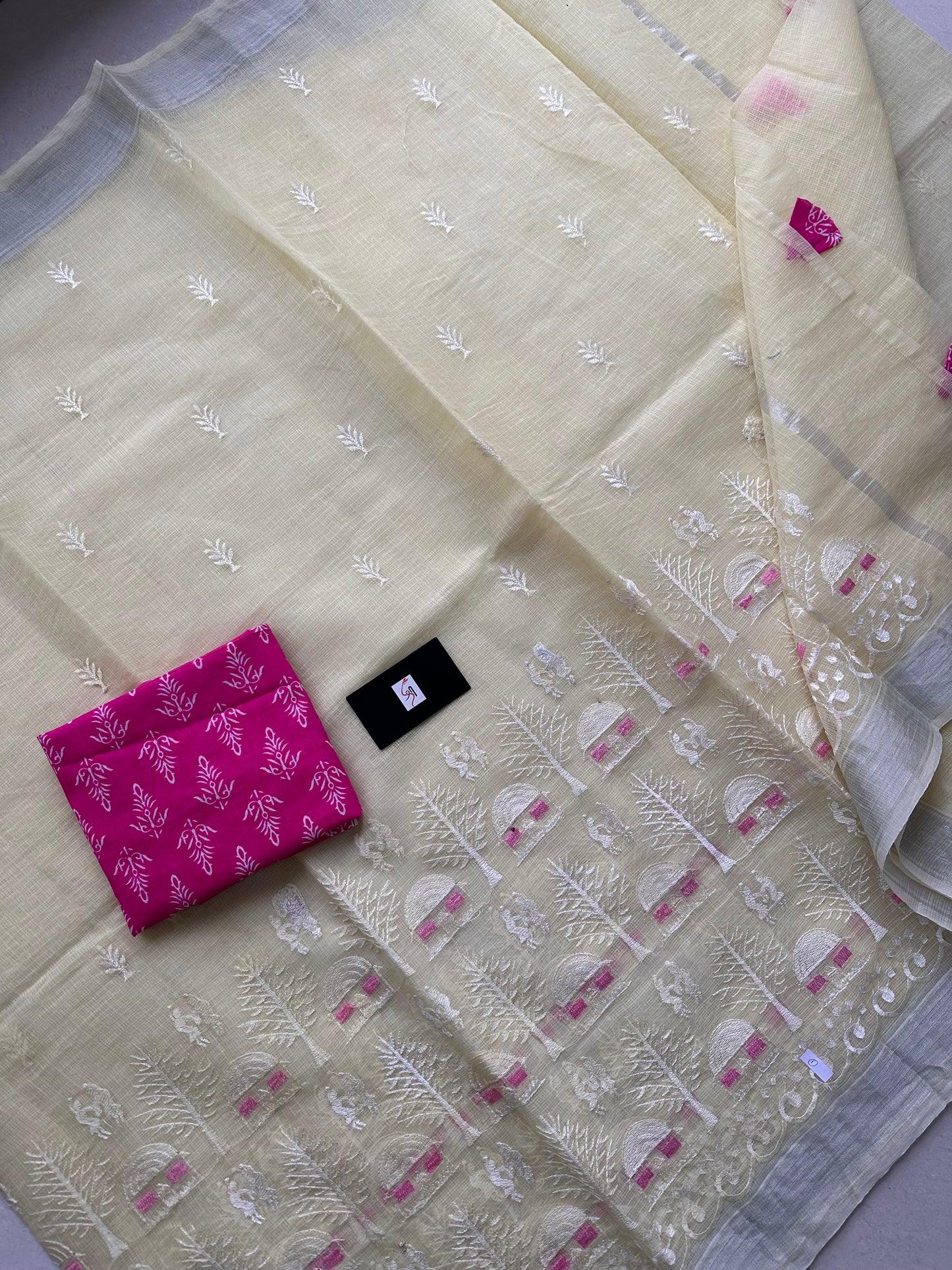 Embroidered Kota Cotton Doria Saree