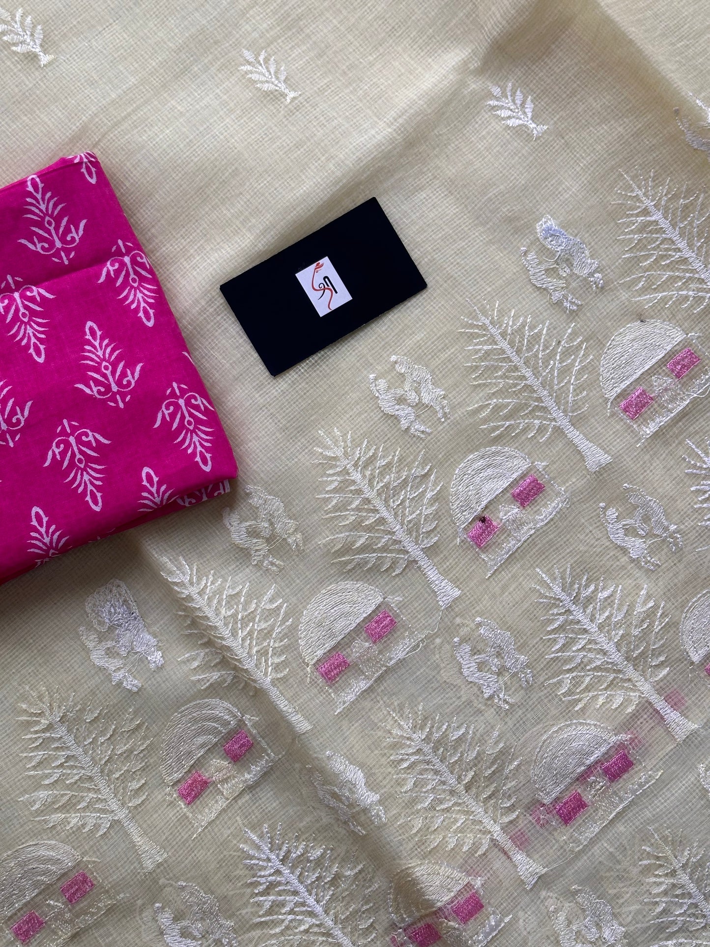 Embroidered Kota Cotton Doria Saree