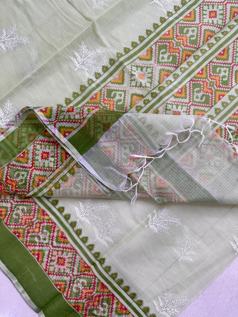 Embroidered HandBlock Printed Kota Cotton Doria Saree