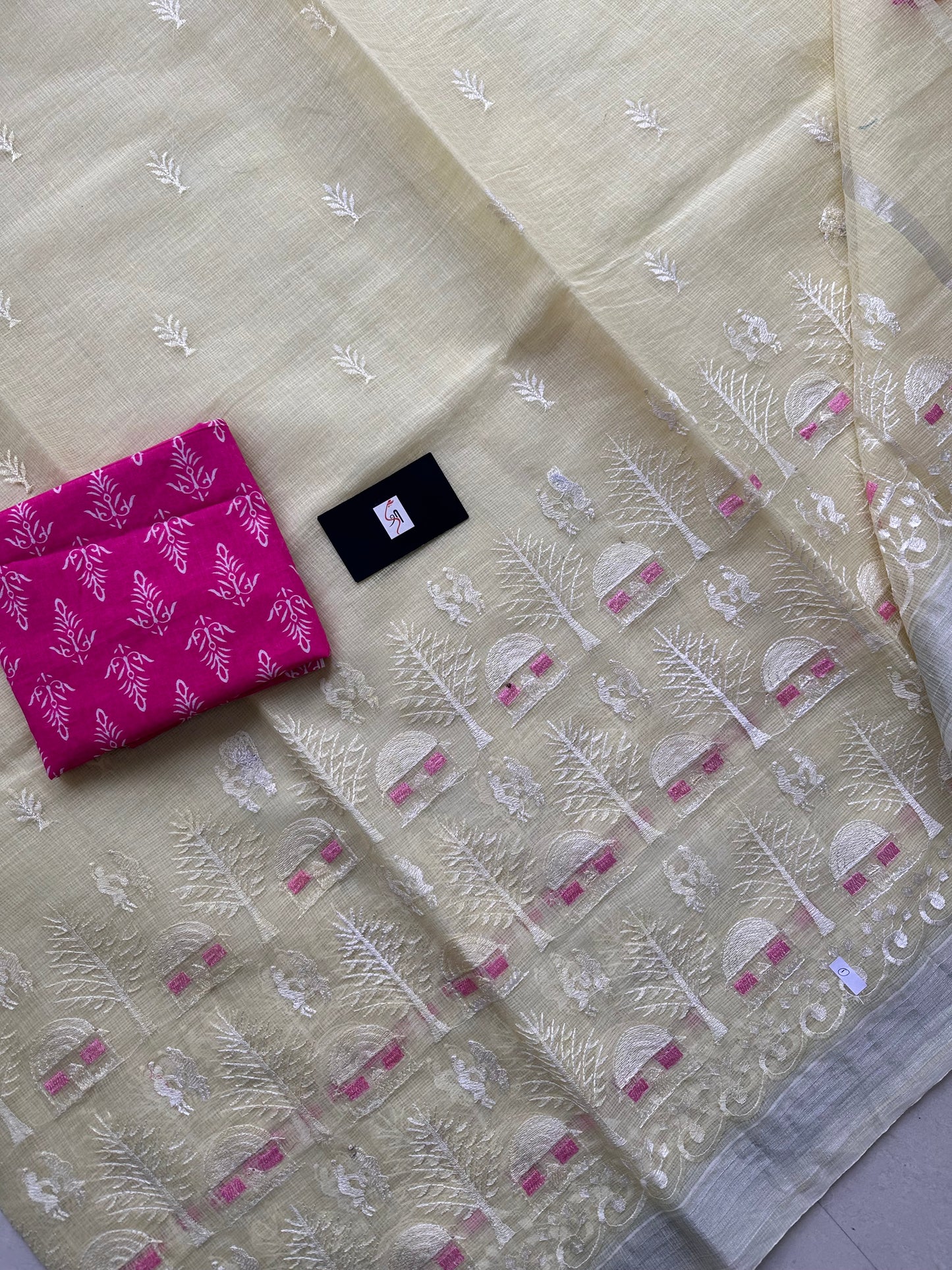 Embroidered Kota Cotton Doria Saree