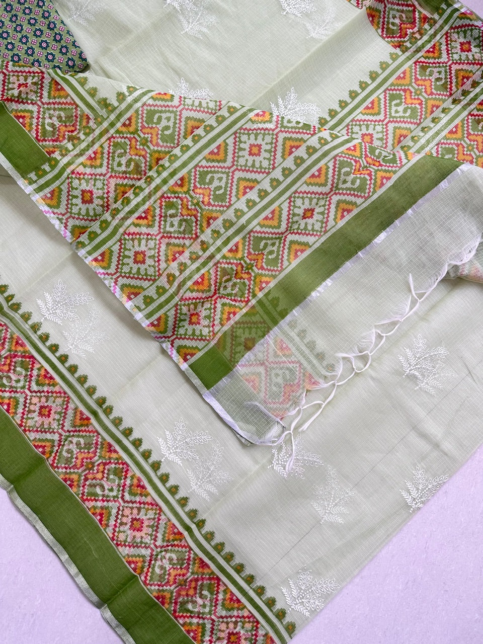 Embroidered HandBlock Printed Kota Cotton Doria Saree