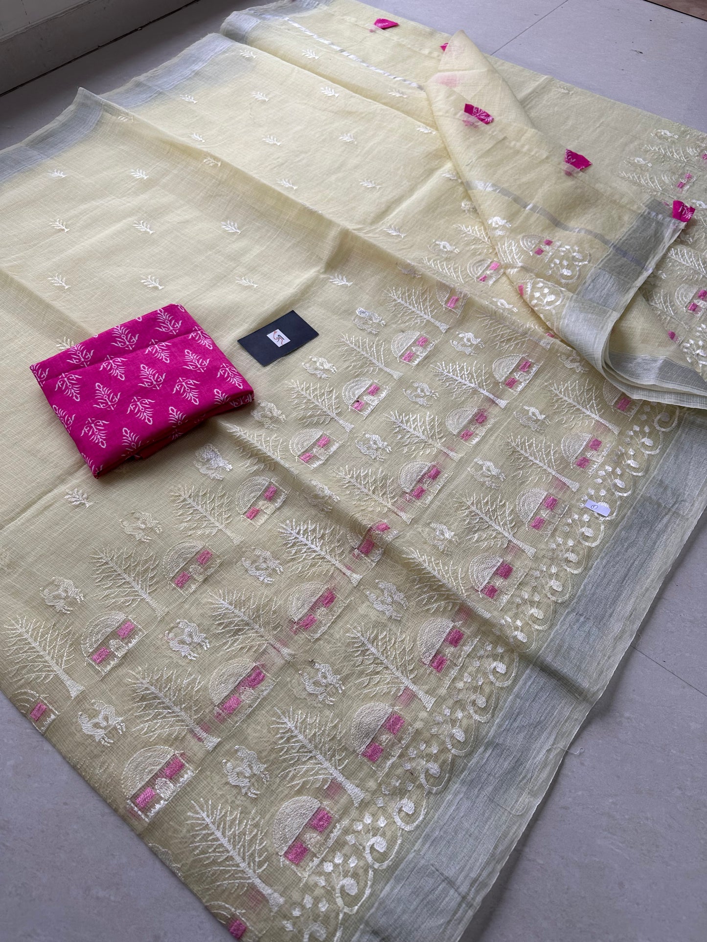 Embroidered Kota Cotton Doria Saree