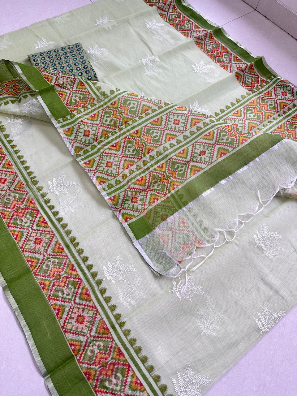 Embroidered HandBlock Printed Kota Cotton Doria Saree