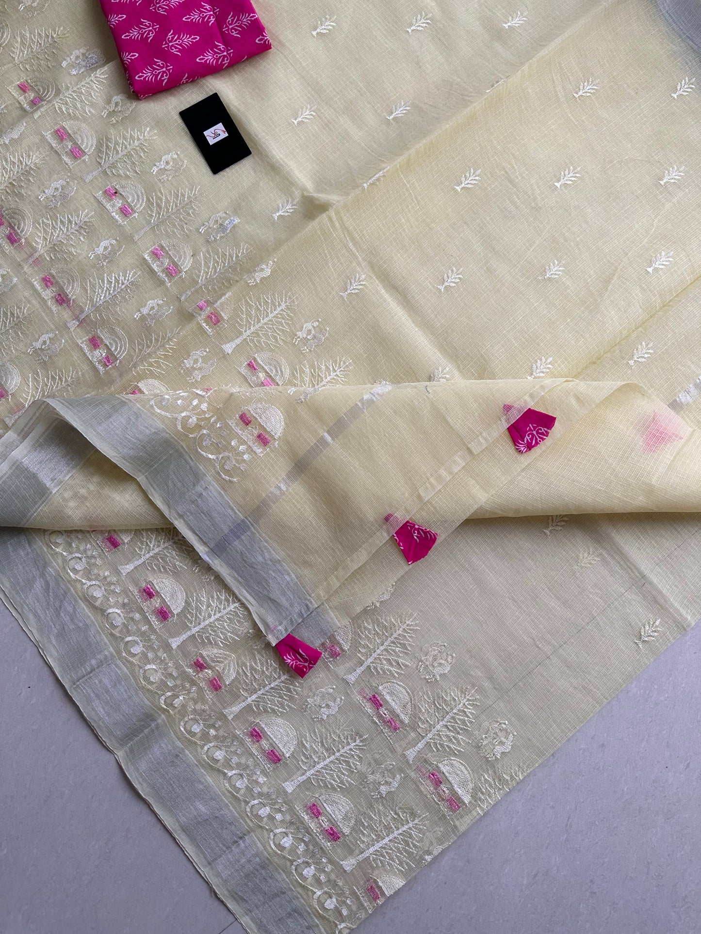 Embroidered Kota Cotton Doria Saree