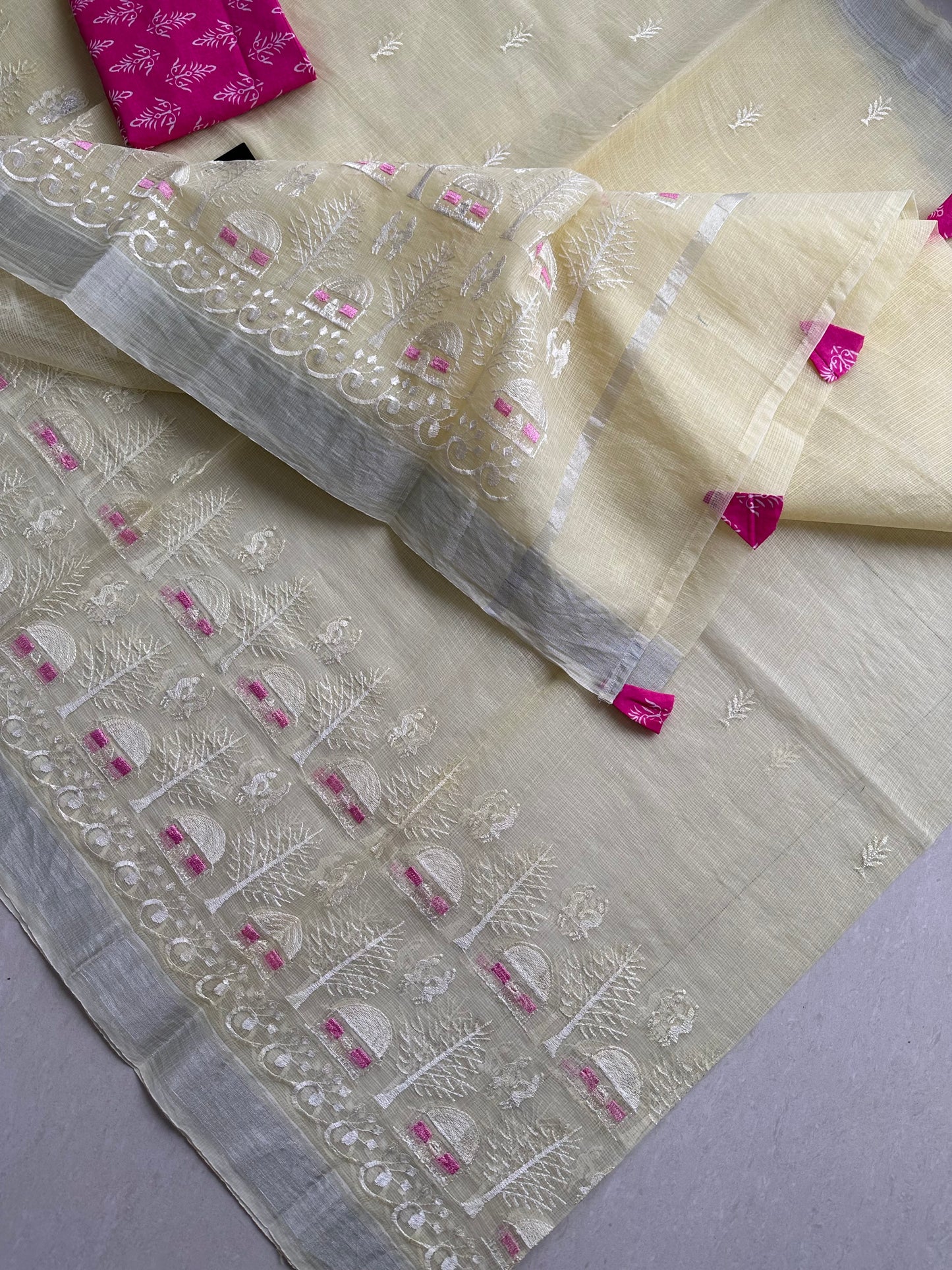 Embroidered Kota Cotton Doria Saree