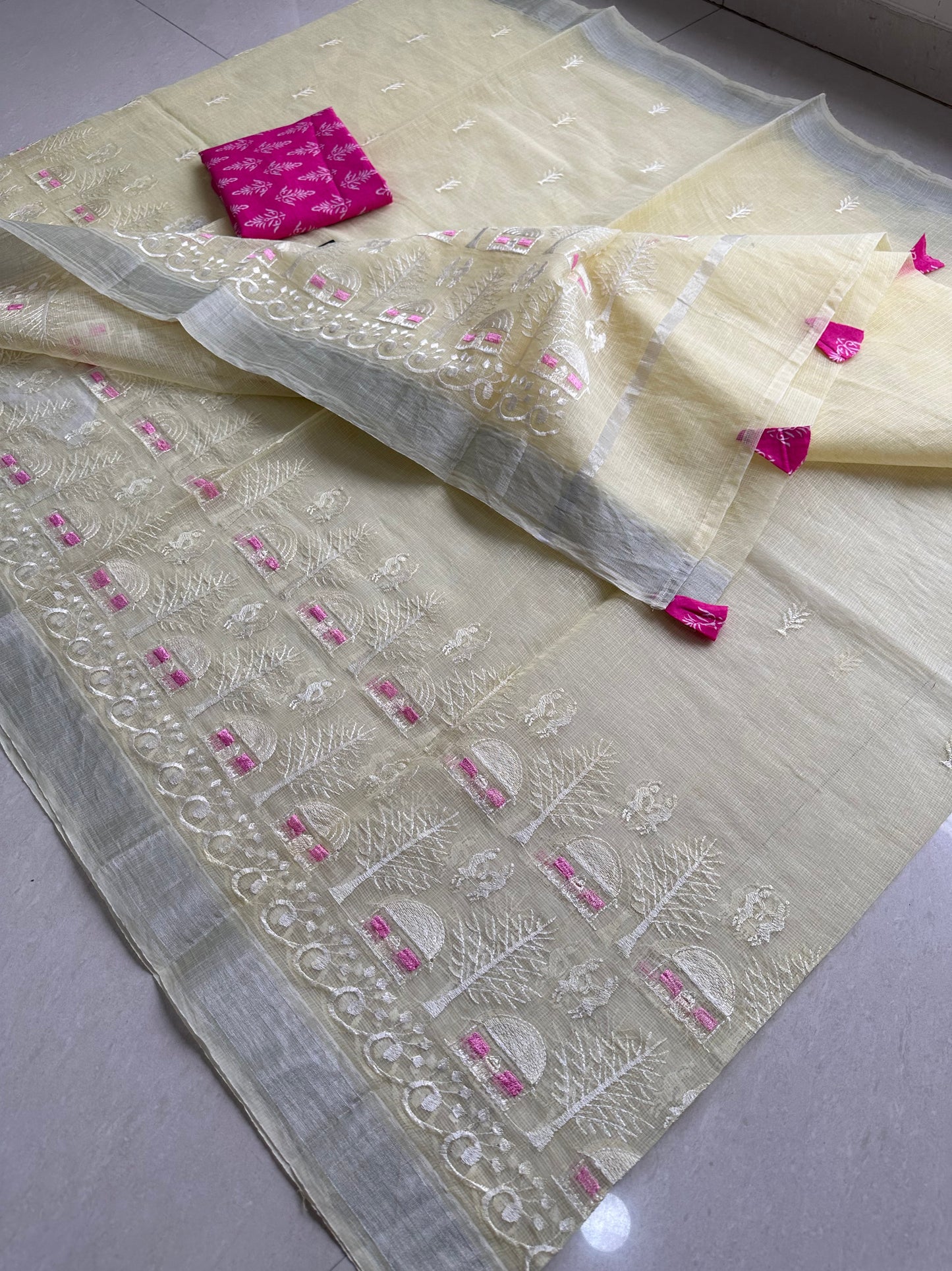 Embroidered Kota Cotton Doria Saree