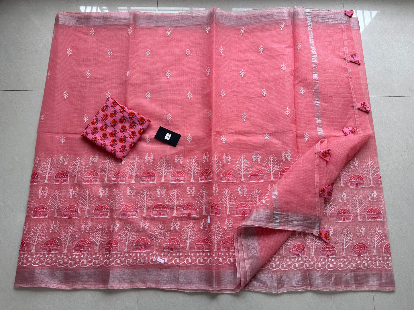 Embroidered Kota Cotton Doria Saree