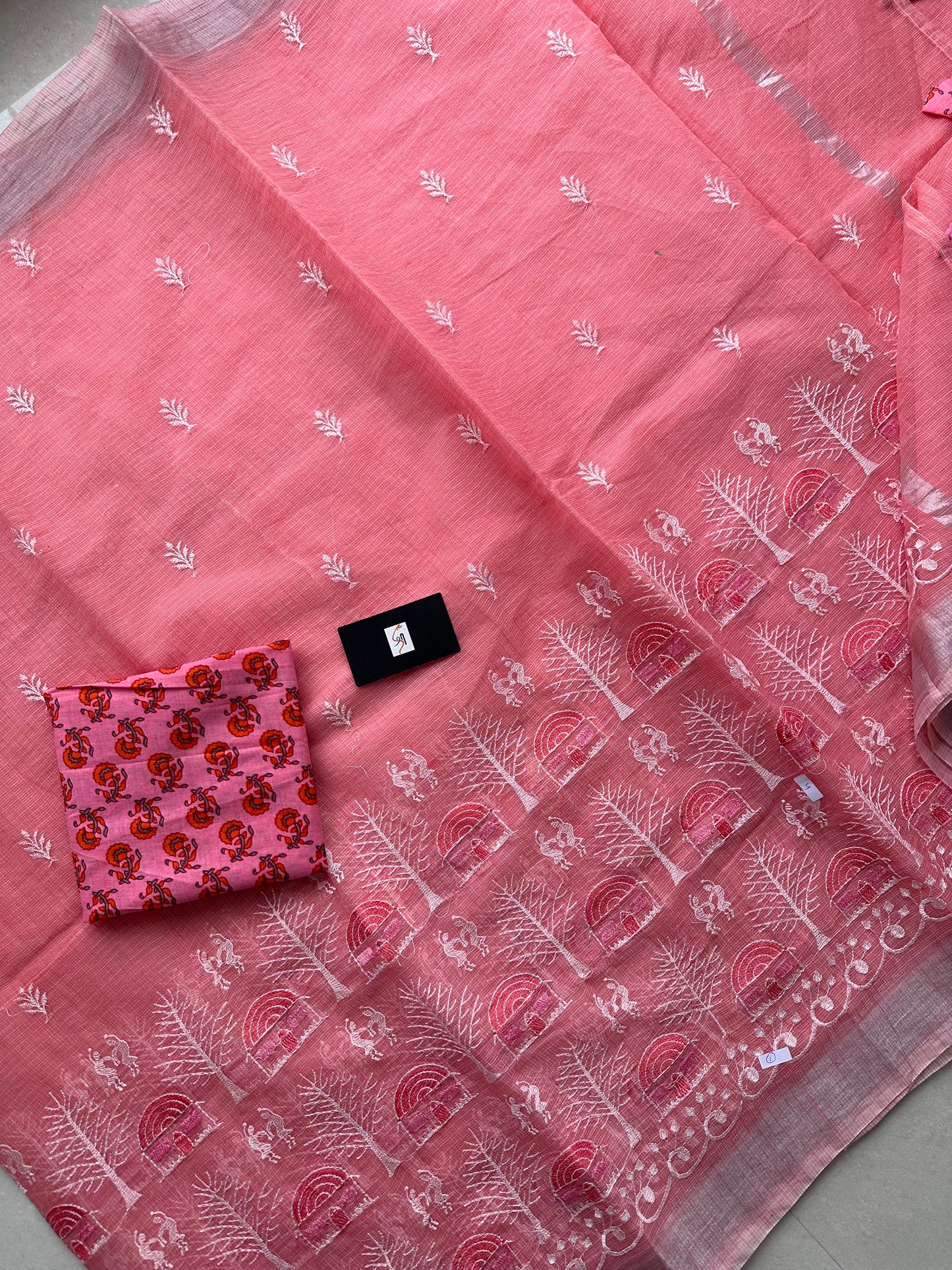 Embroidered Kota Cotton Doria Saree