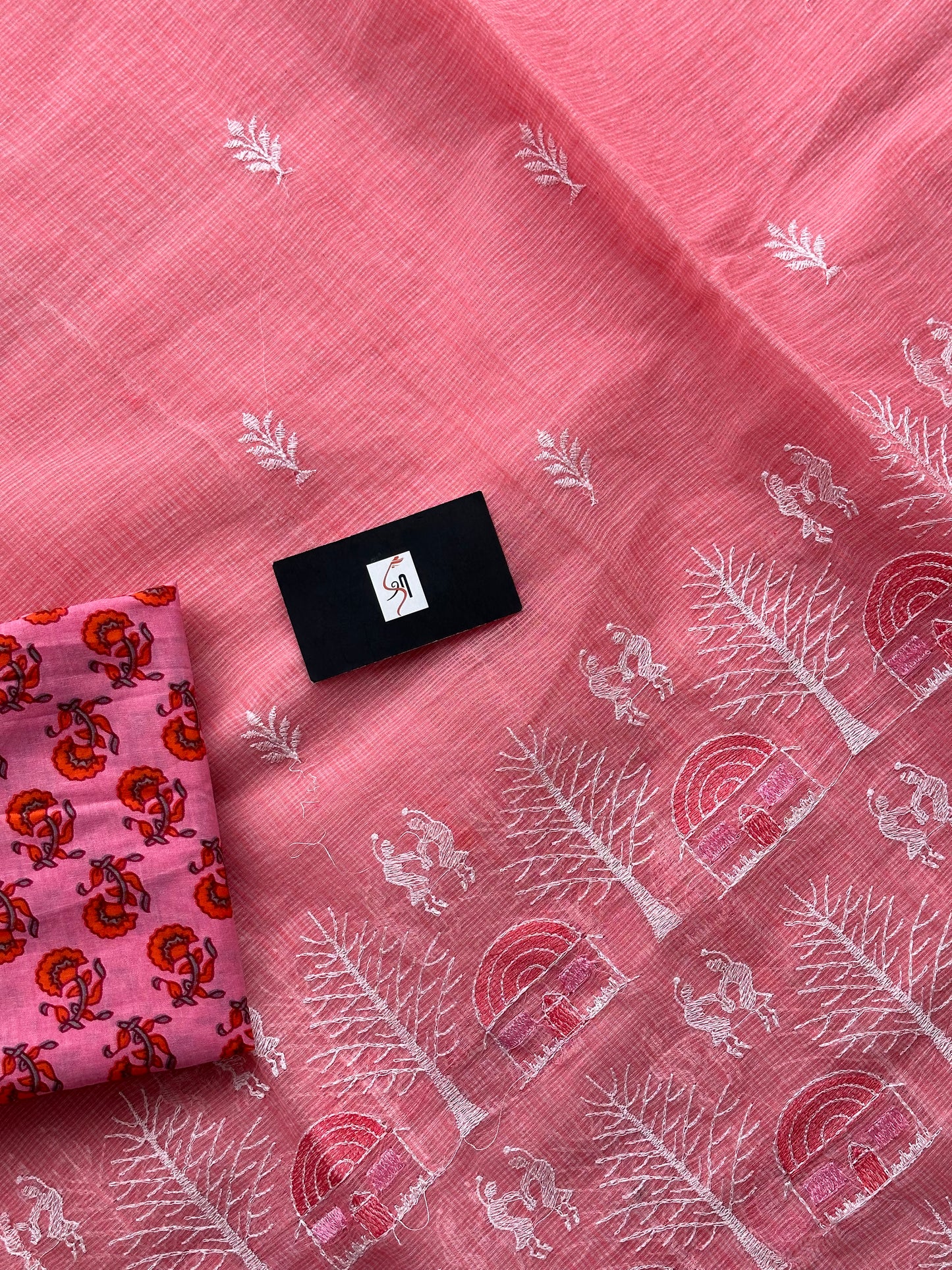 Embroidered Kota Cotton Doria Saree