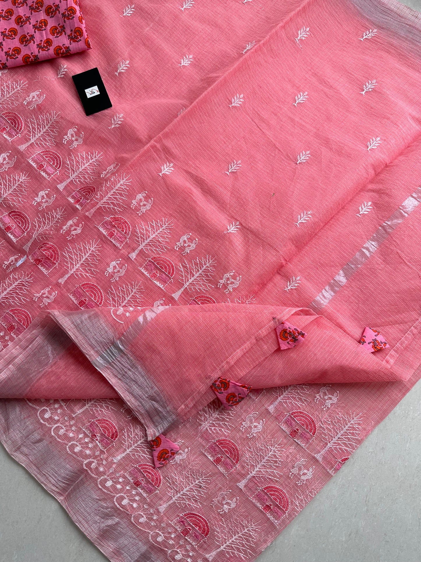 Embroidered Kota Cotton Doria Saree