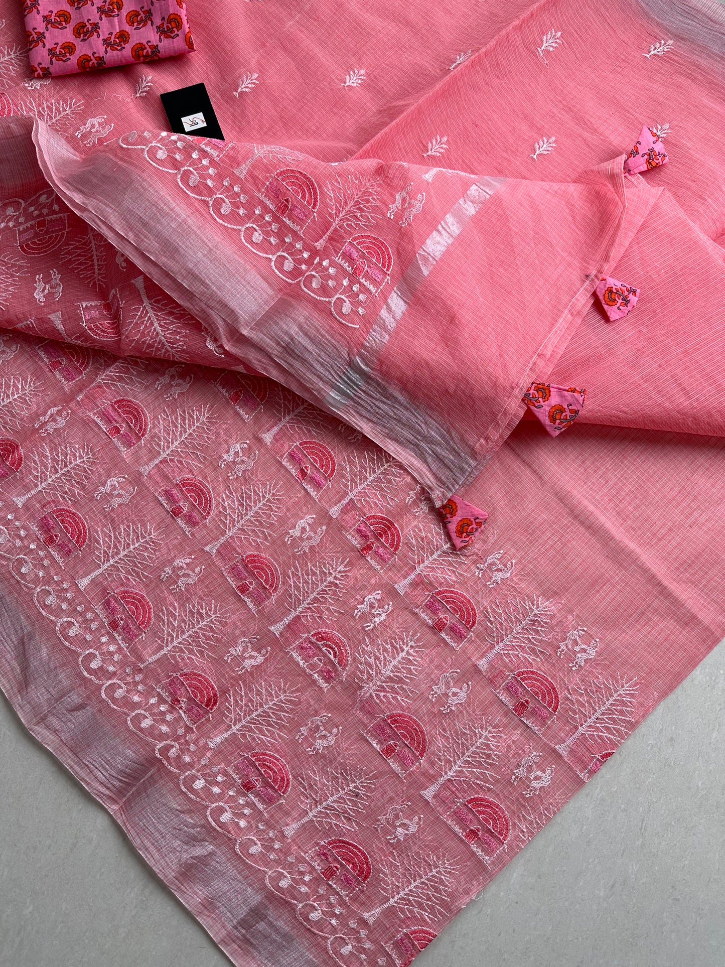 Embroidered Kota Cotton Doria Saree