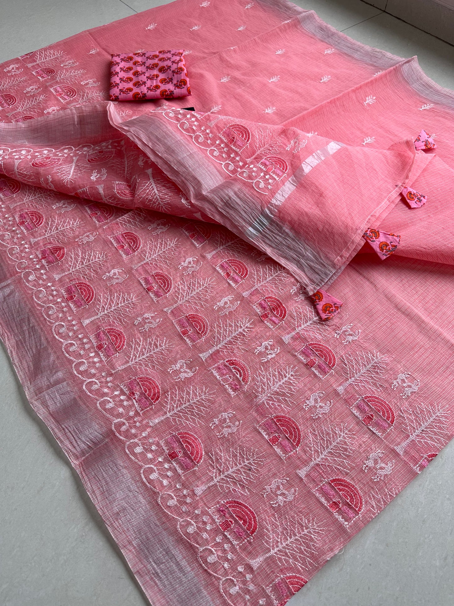 Embroidered Kota Cotton Doria Saree