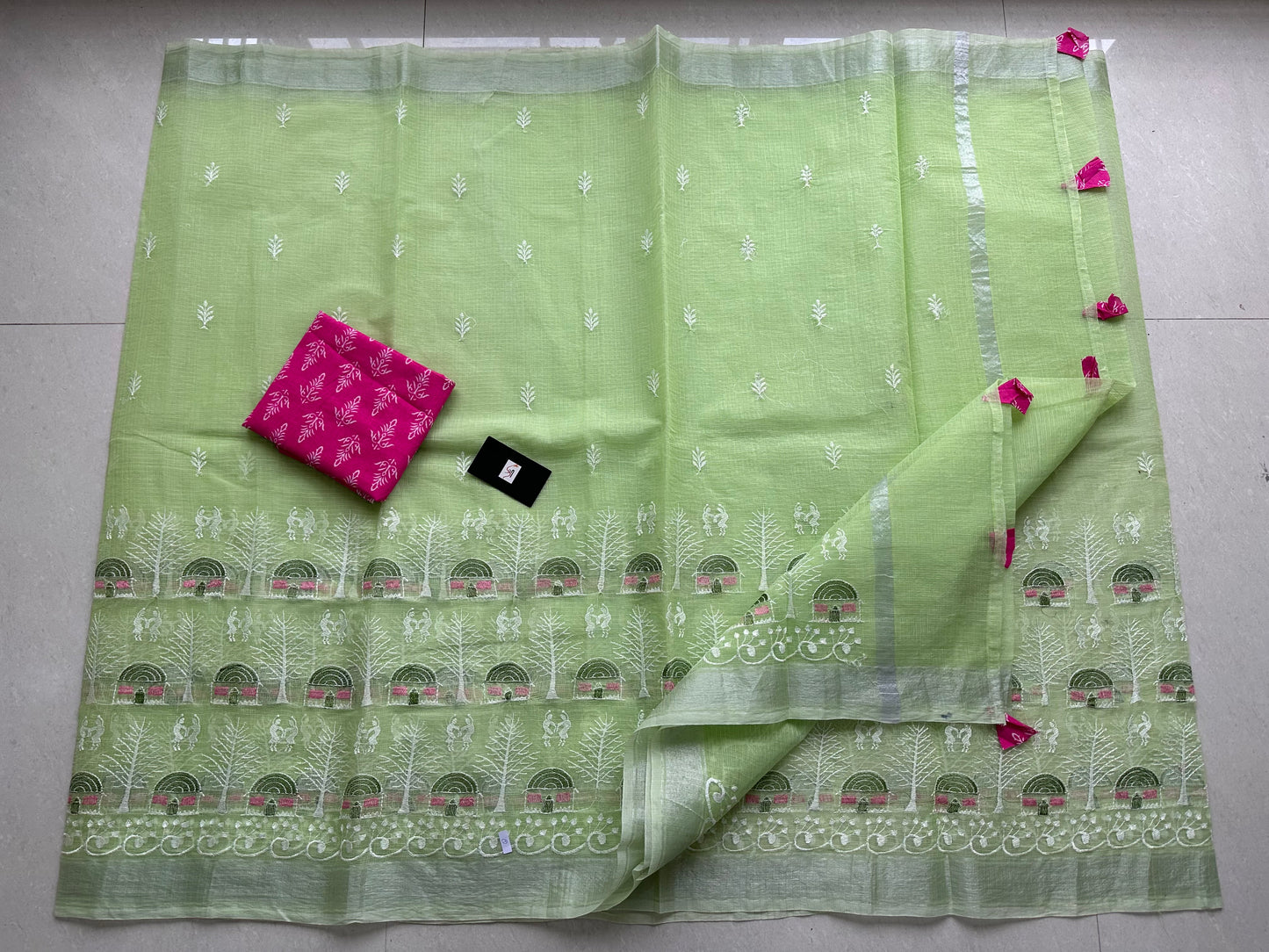 Embroidered Kota Cotton Doria Saree