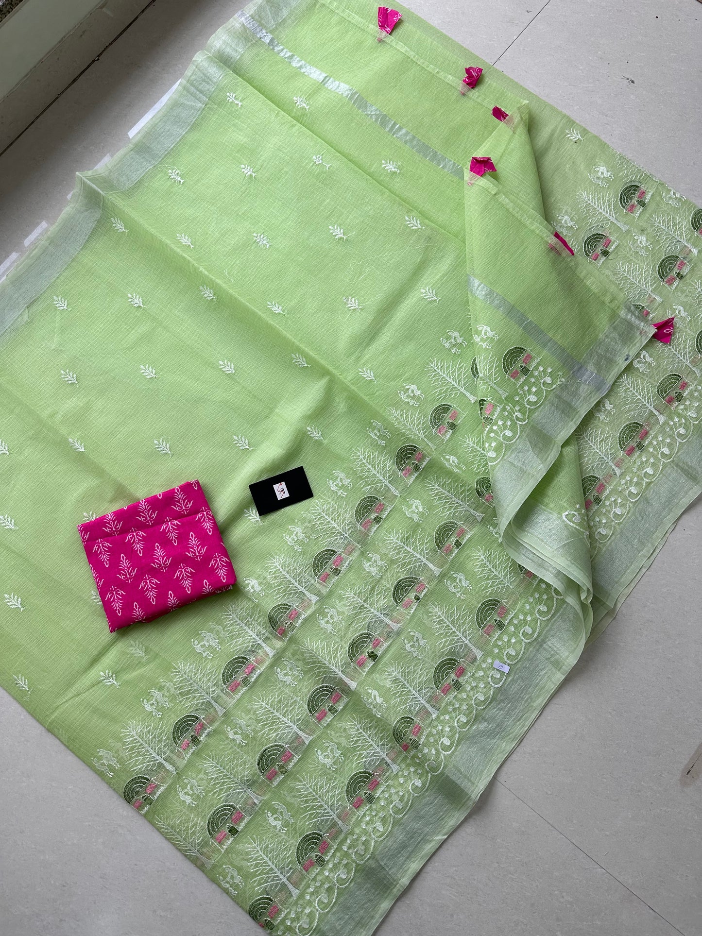 Embroidered Kota Cotton Doria Saree