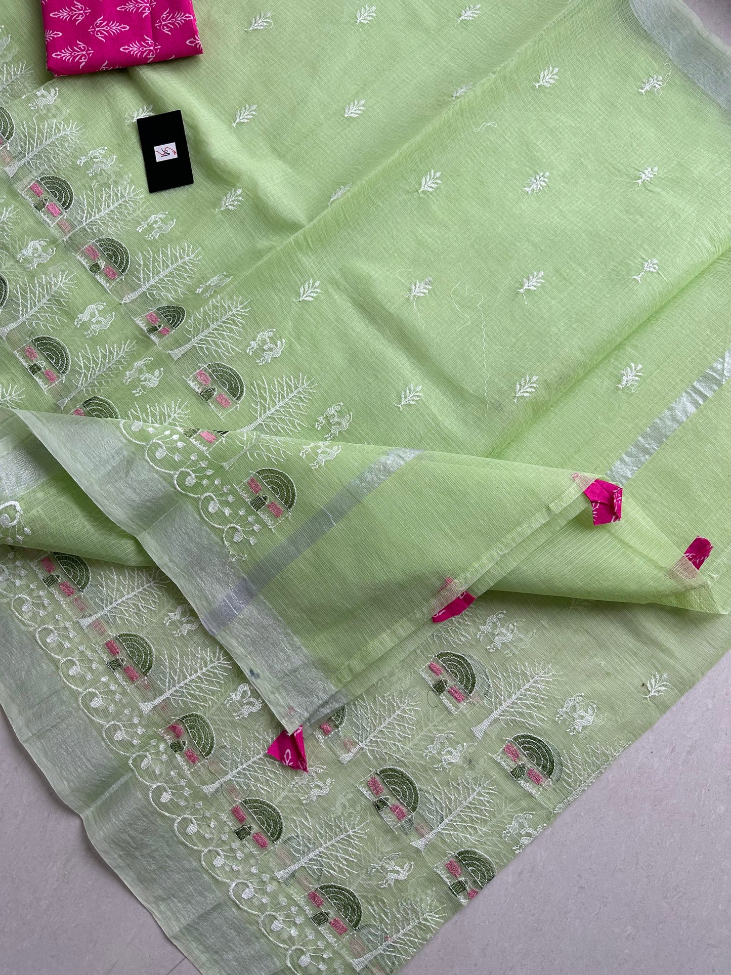 Embroidered Kota Cotton Doria Saree