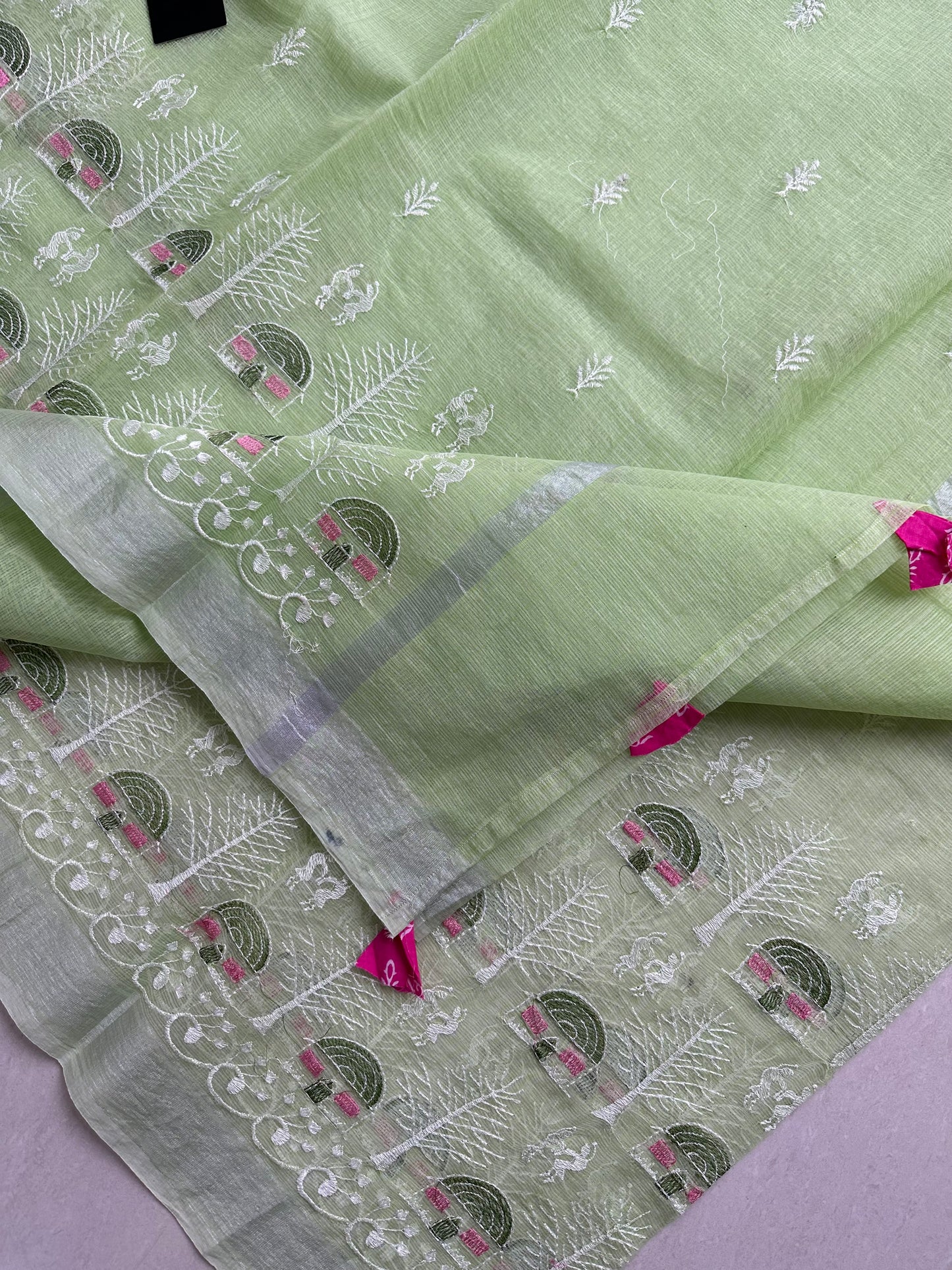 Embroidered Kota Cotton Doria Saree