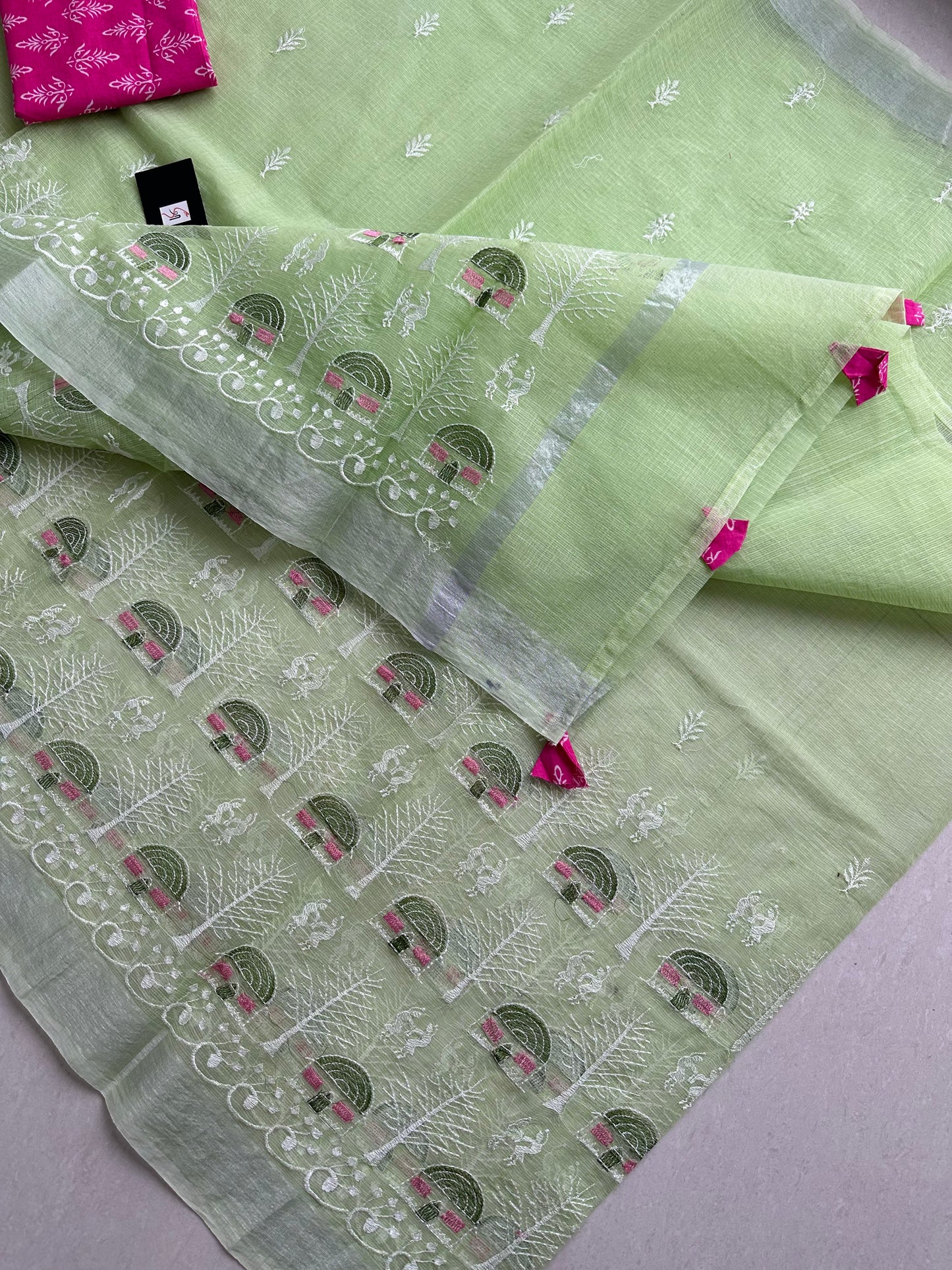 Embroidered Kota Cotton Doria Saree