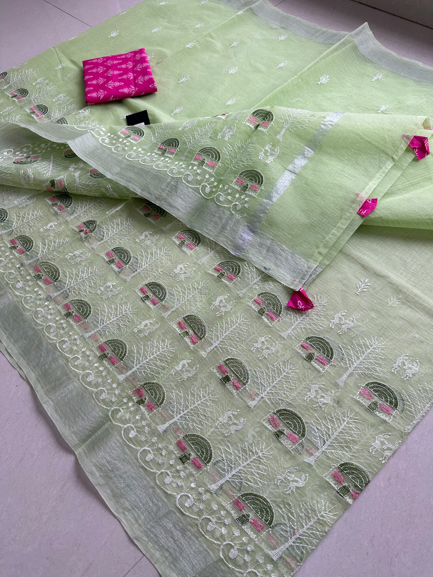 Embroidered Kota Cotton Doria Saree