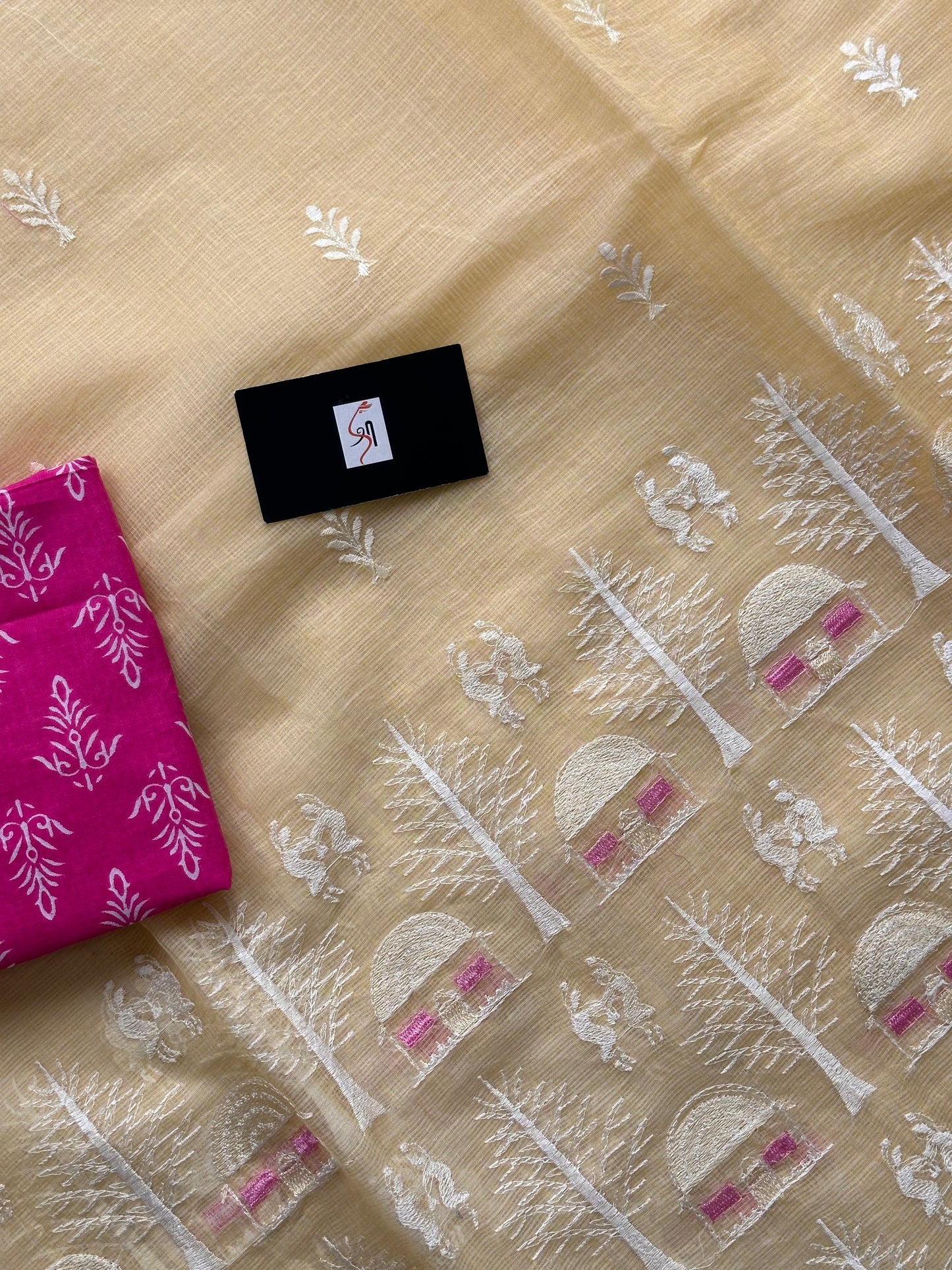 Embroidered Kota Cotton Doria Saree