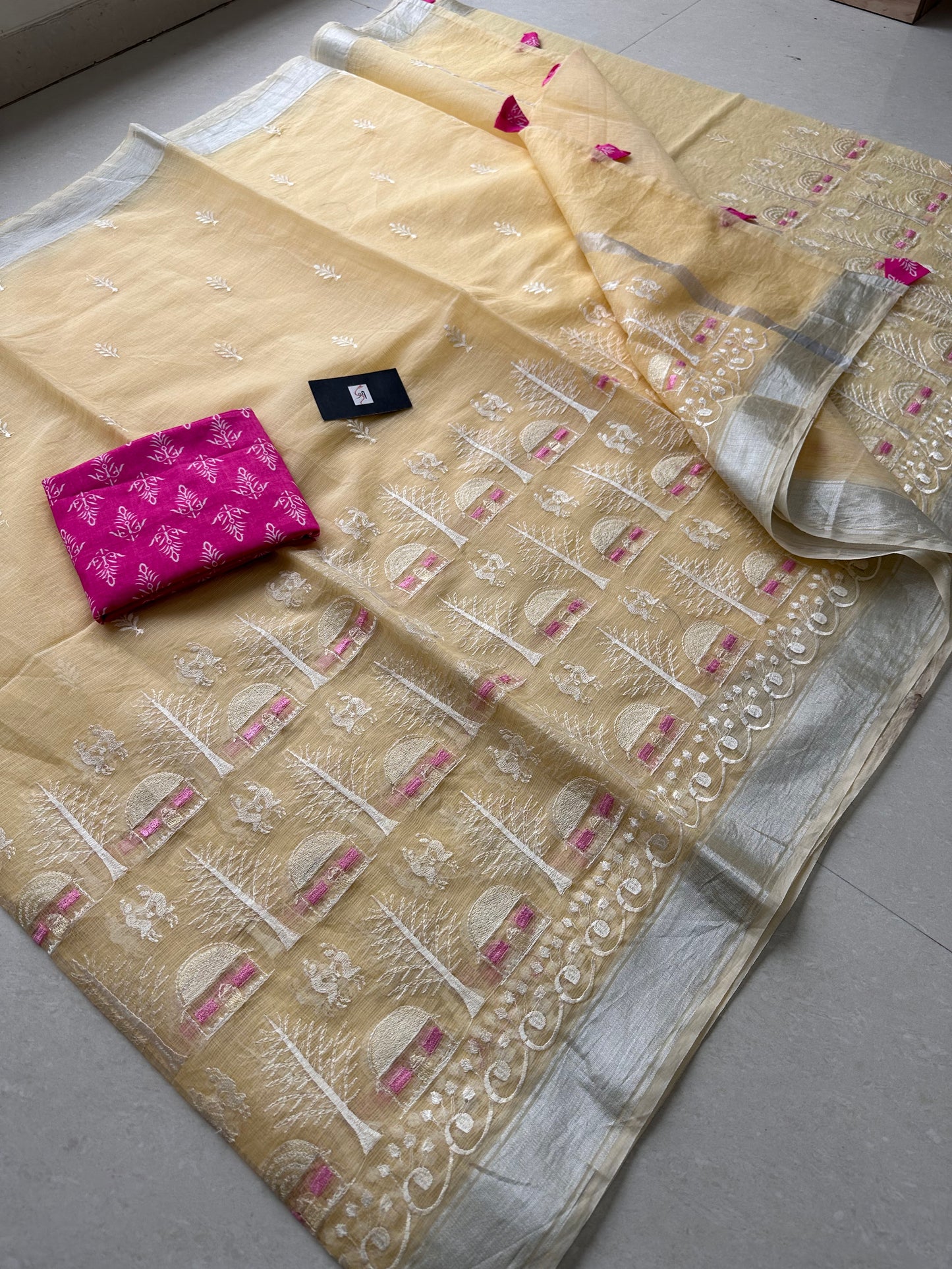 Embroidered Kota Cotton Doria Saree