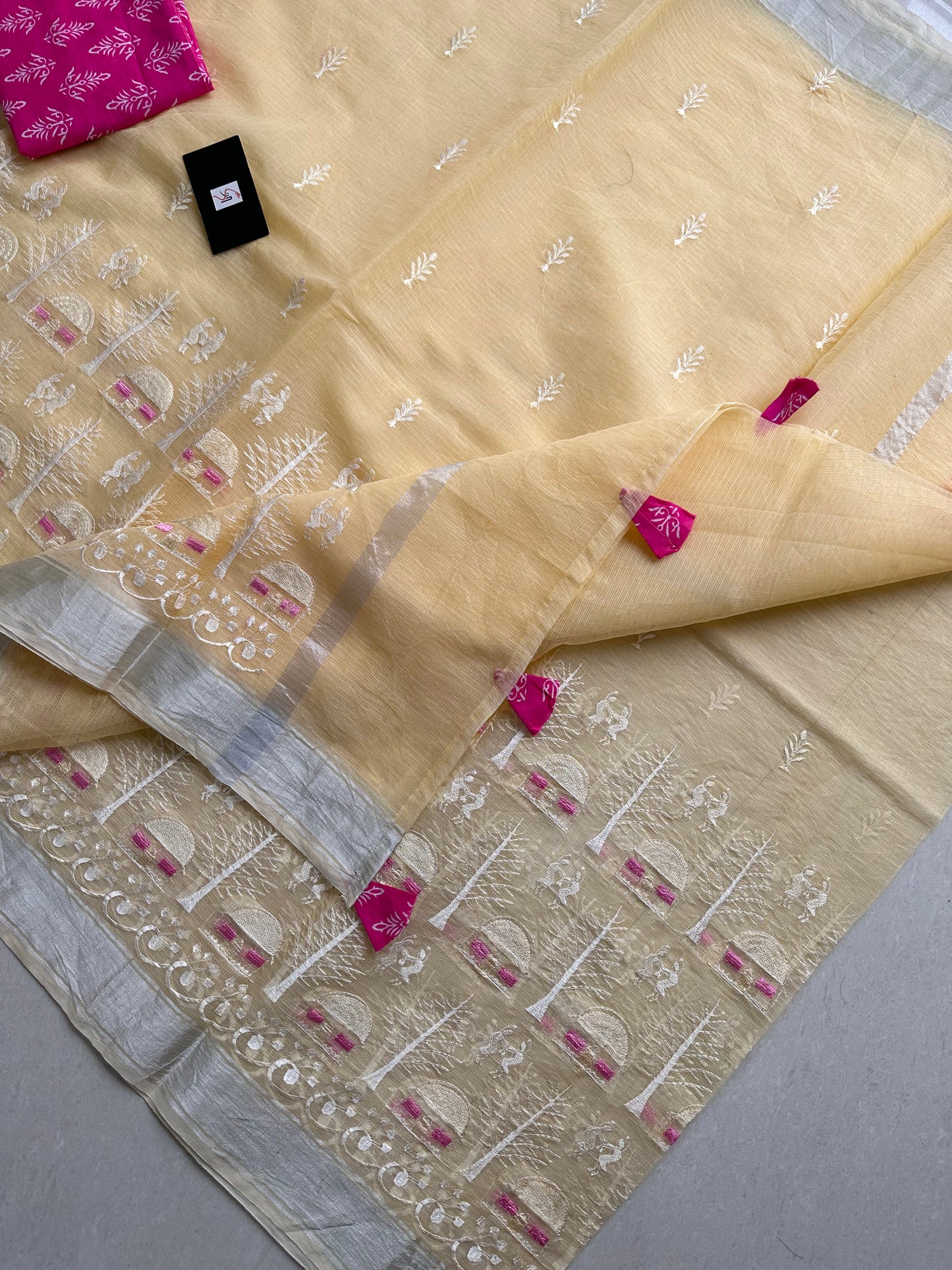 Embroidered Kota Cotton Doria Saree