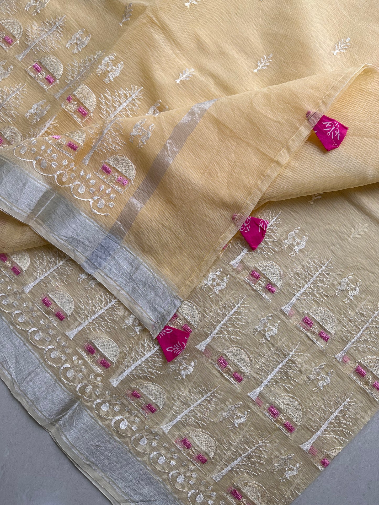 Embroidered Kota Cotton Doria Saree