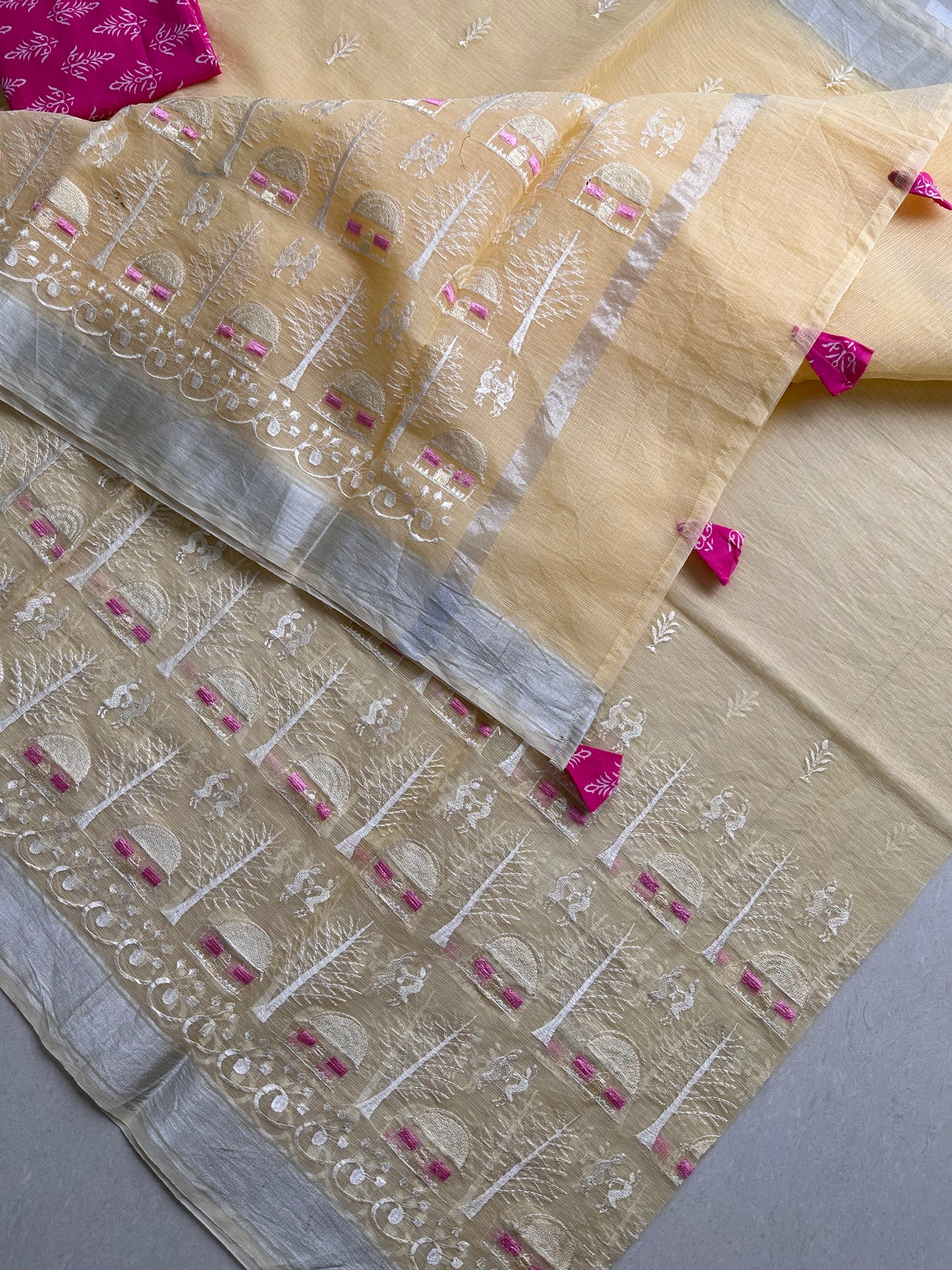 Embroidered Kota Cotton Doria Saree