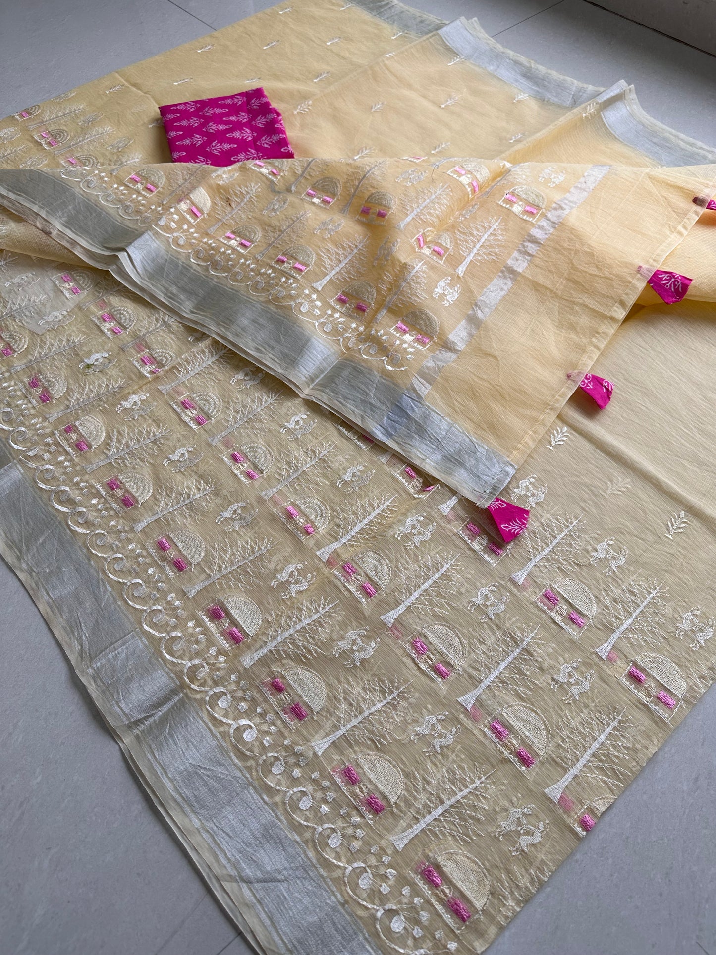 Embroidered Kota Cotton Doria Saree