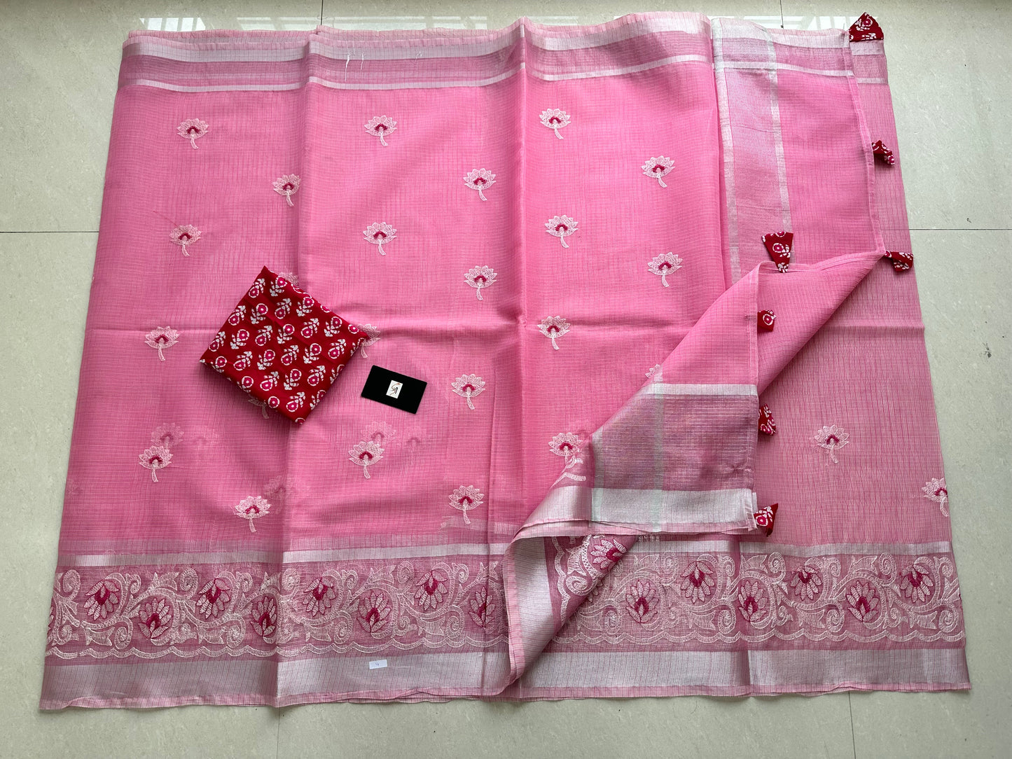 Embroidered Kota Cotton Doria Saree