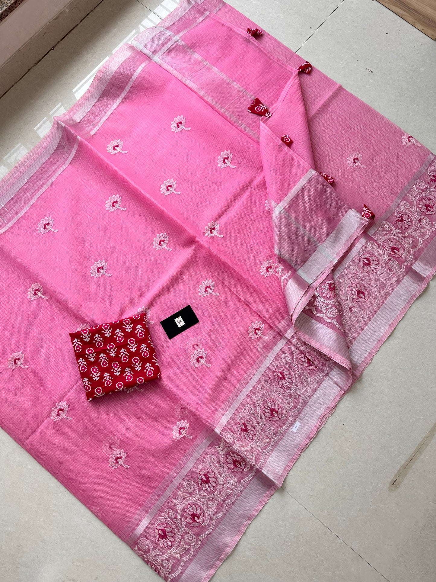 Embroidered Kota Cotton Doria Saree