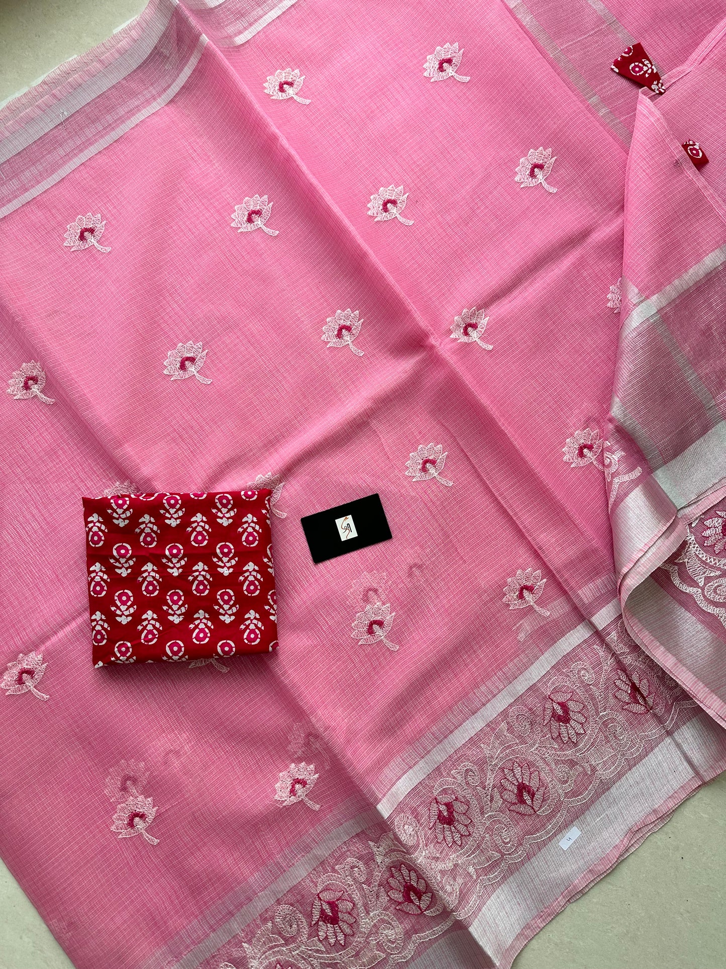 Embroidered Kota Cotton Doria Saree