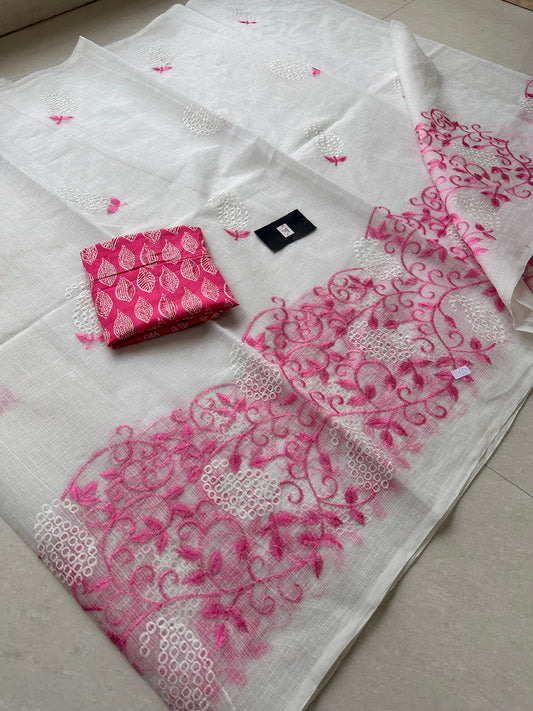 Embroidered Kota Cotton Doria Saree